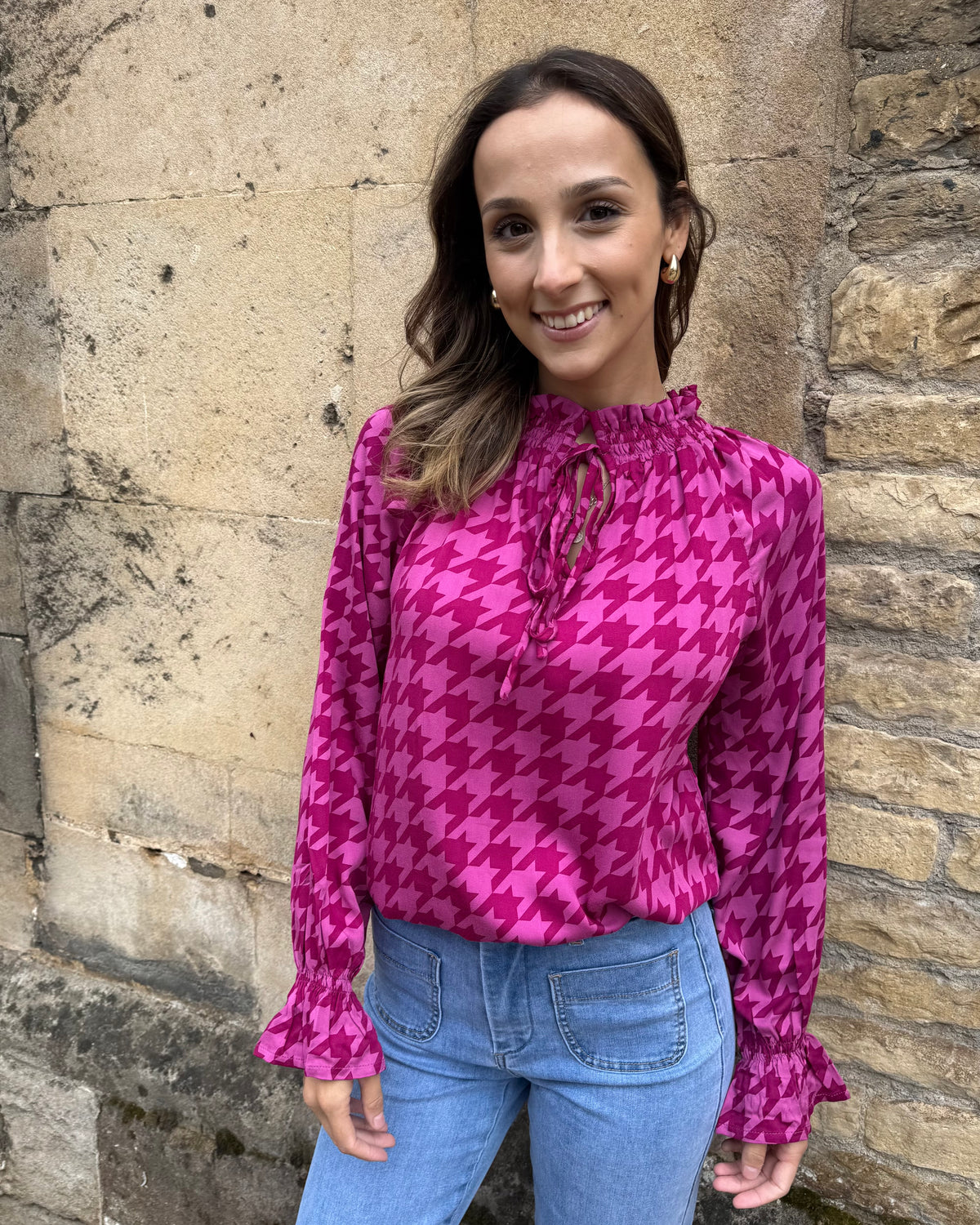Uma Top - Magenta Houndstooth