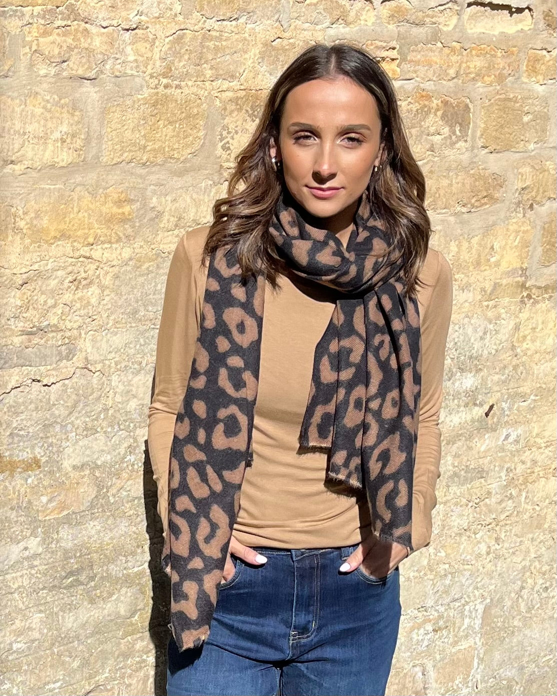 Zoe Scarf - Black Camel Cheetah