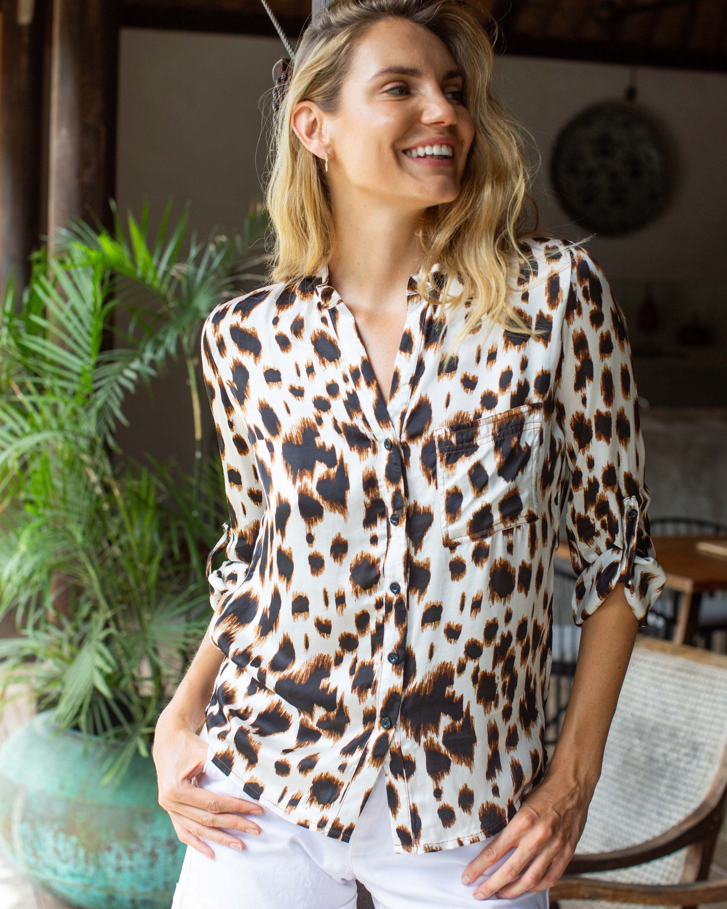 Eden Shirt - Brown Leopard Silk