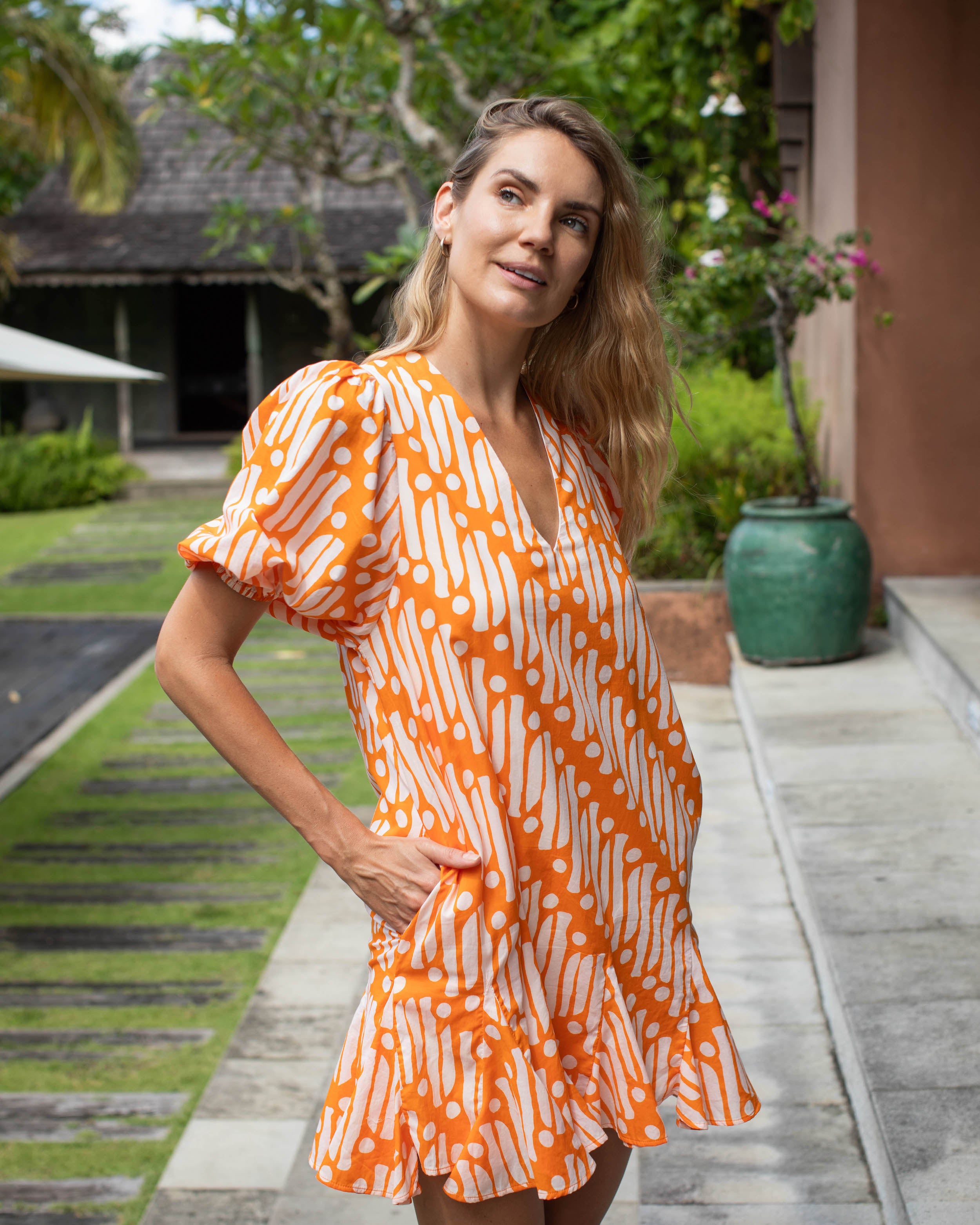 Lucia Dress - Orange Cotton