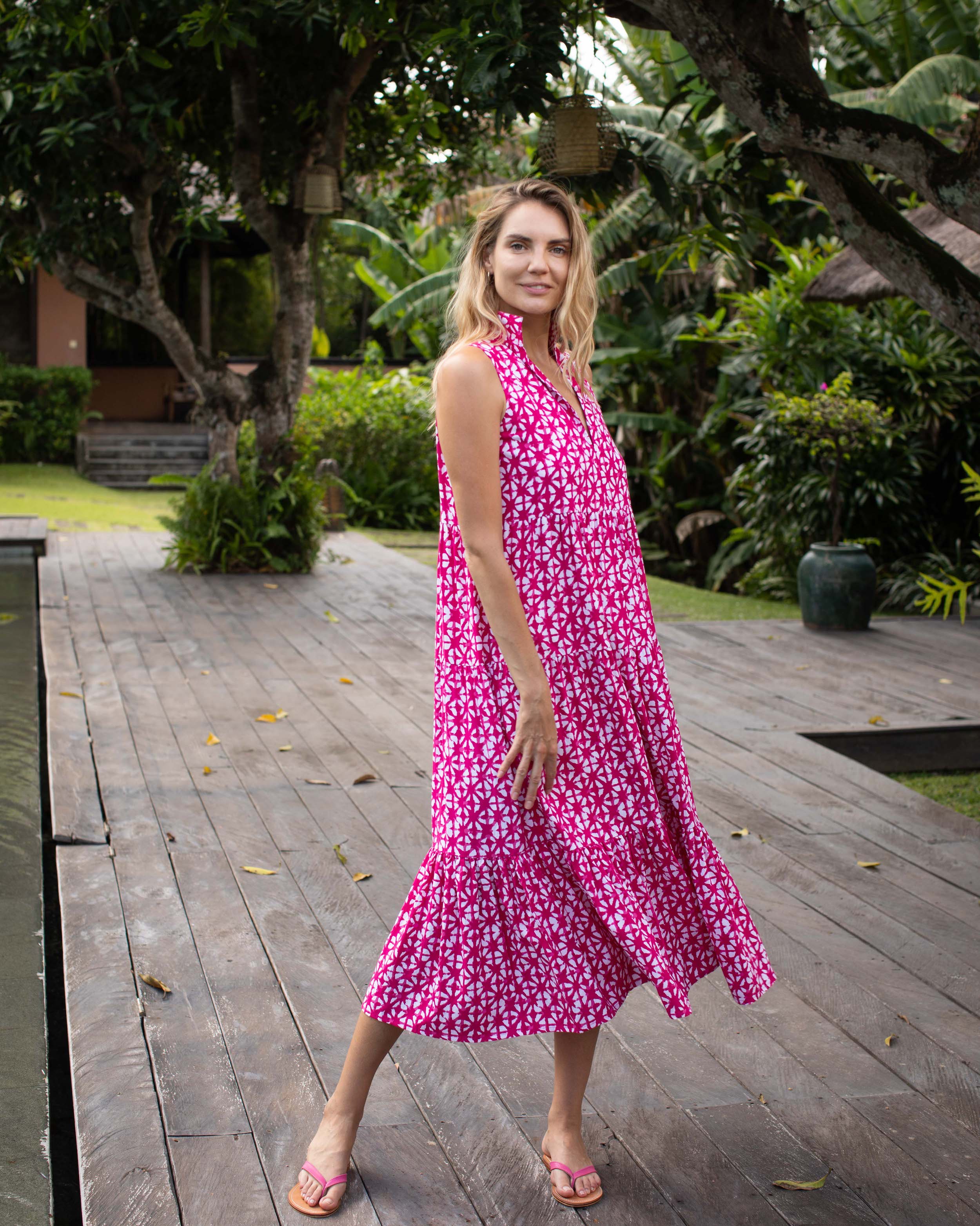Cosima Dress - Fuchsia Star Batik