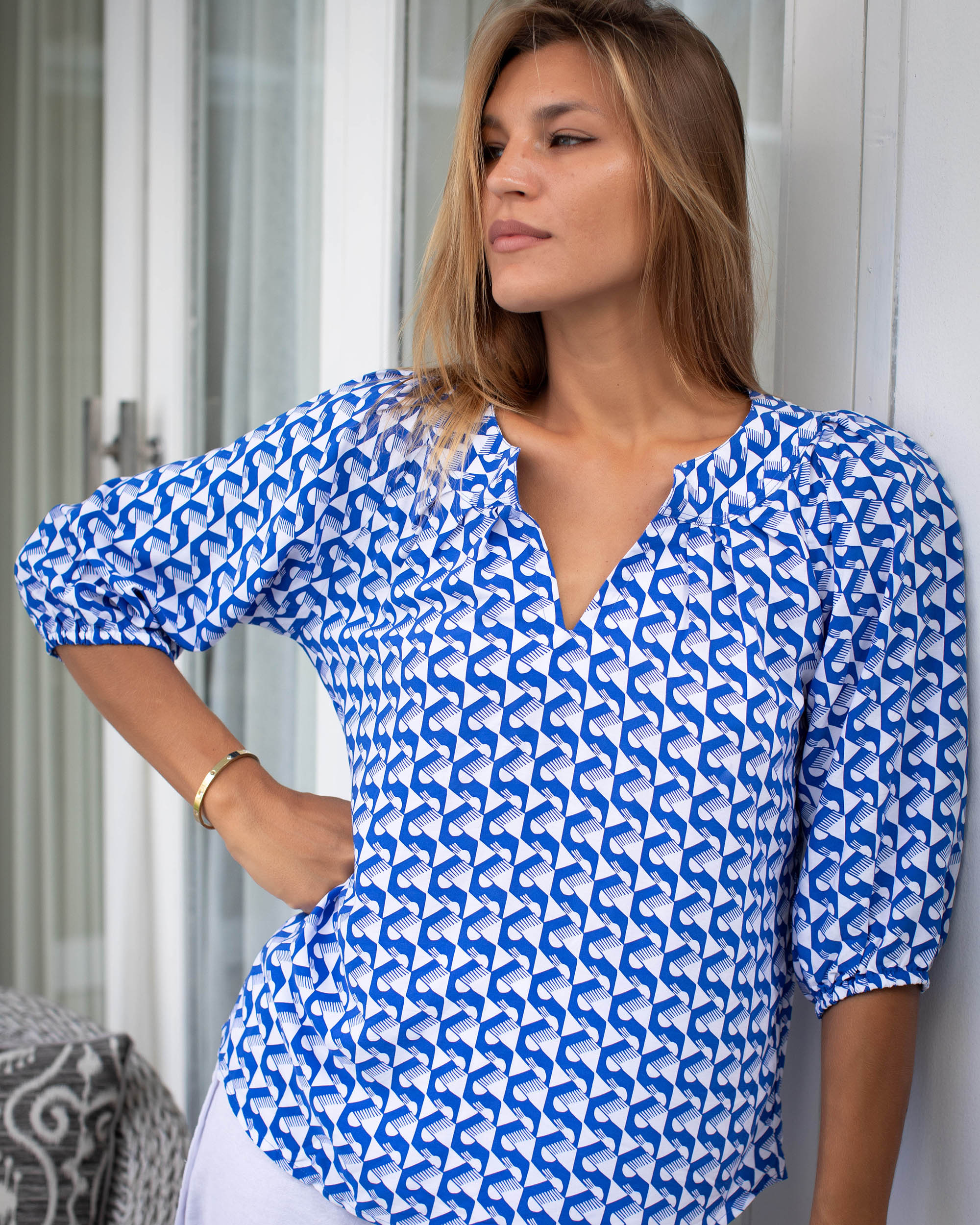 Pippa Top - Cobalt Circle Geo