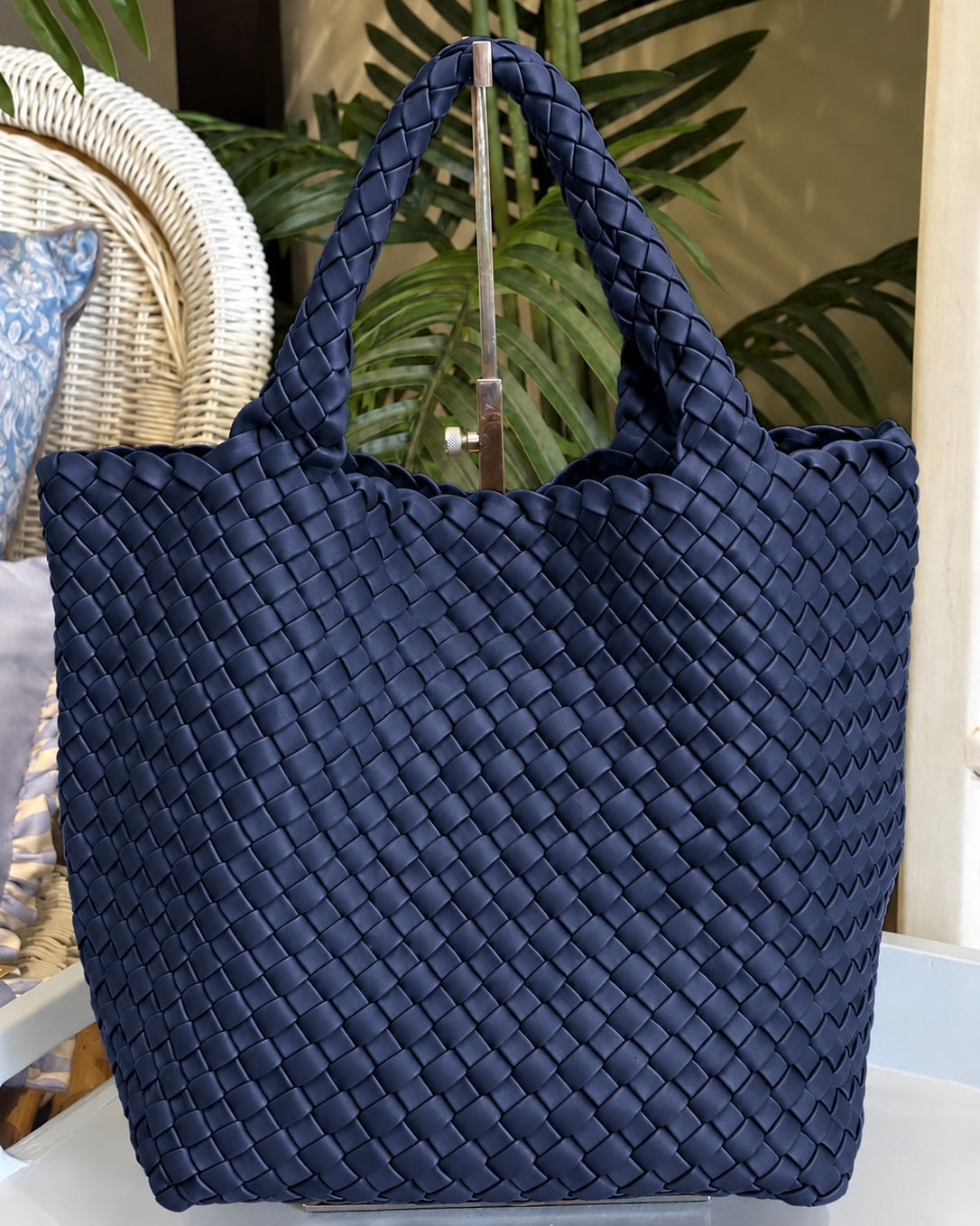 Riviera Woven Tote - Navy