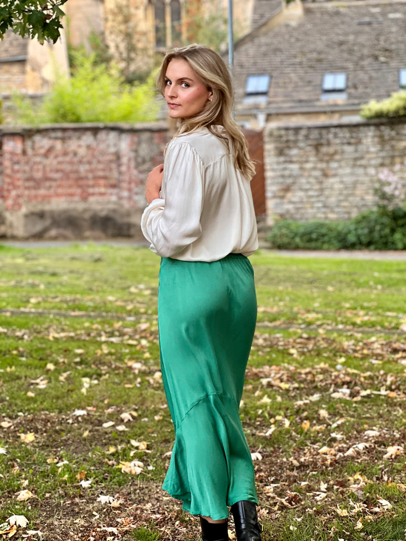 Athena Skirt - Green Satin