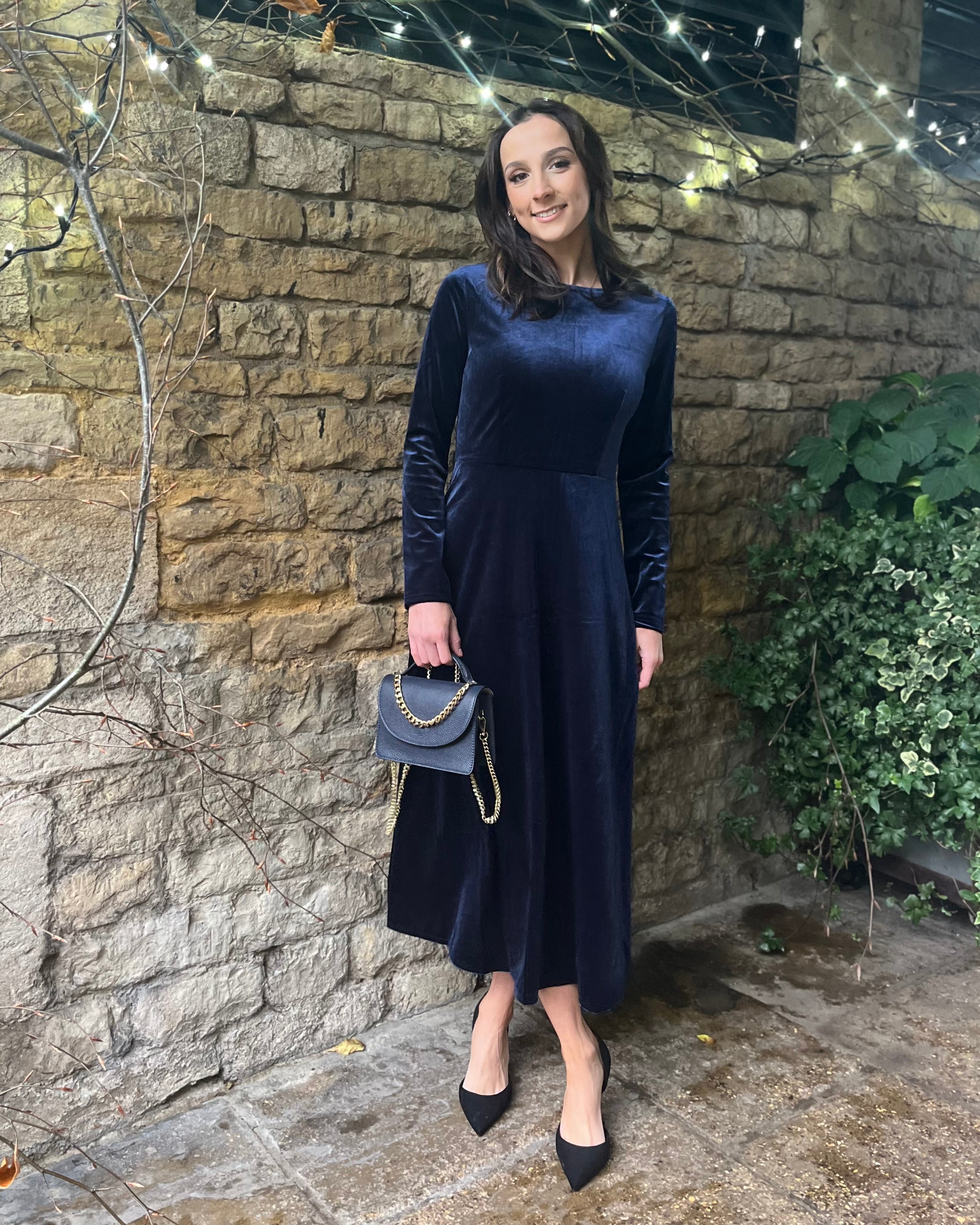 Violet Velvet Dress - Navy