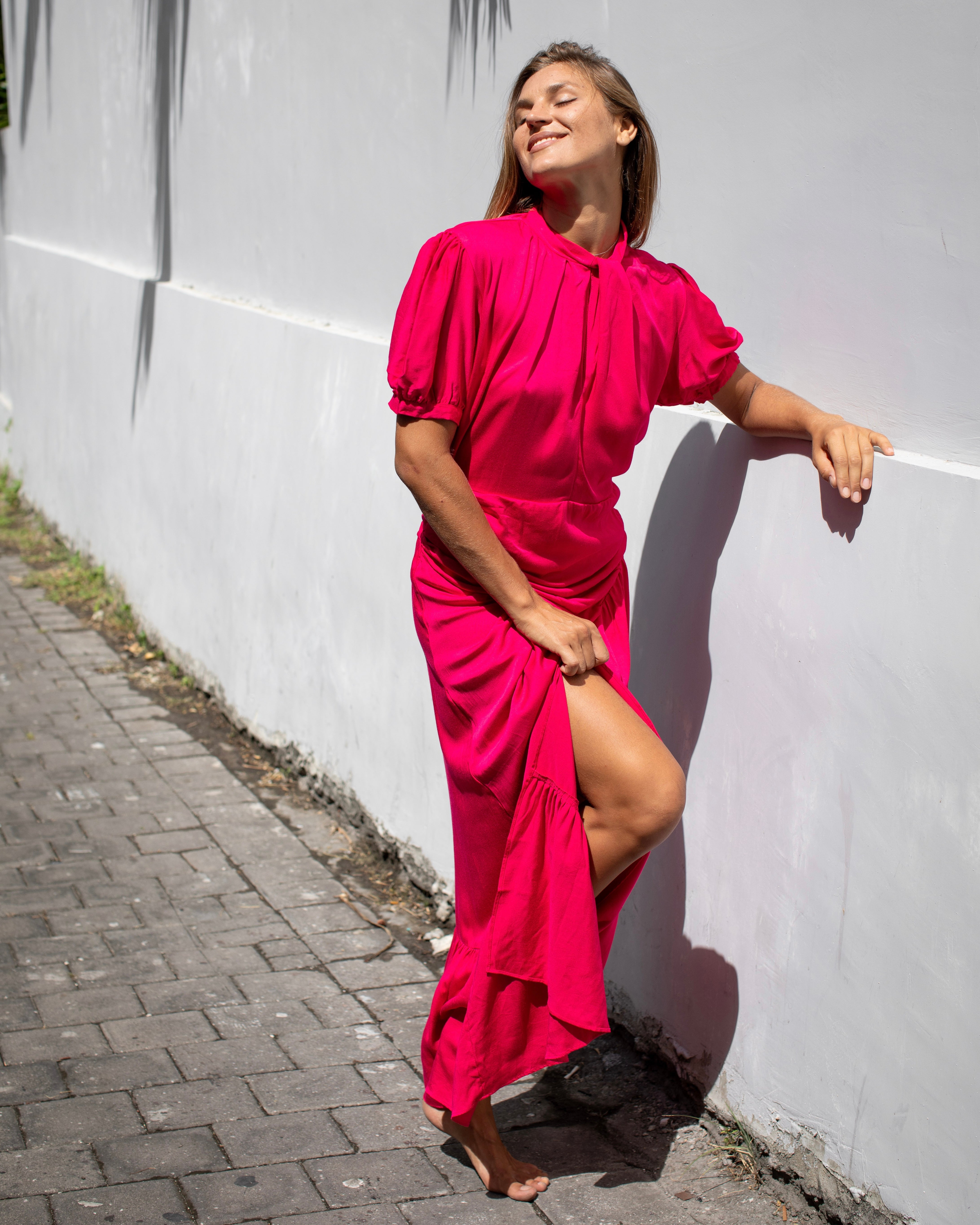 Kaia Dress - Fuchsia Bamboo Satin