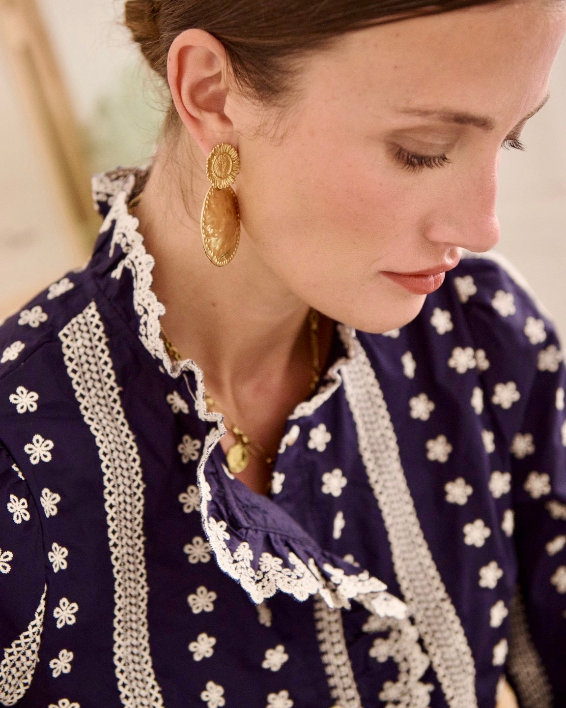 Mireille Embroidered Blouse - Navy