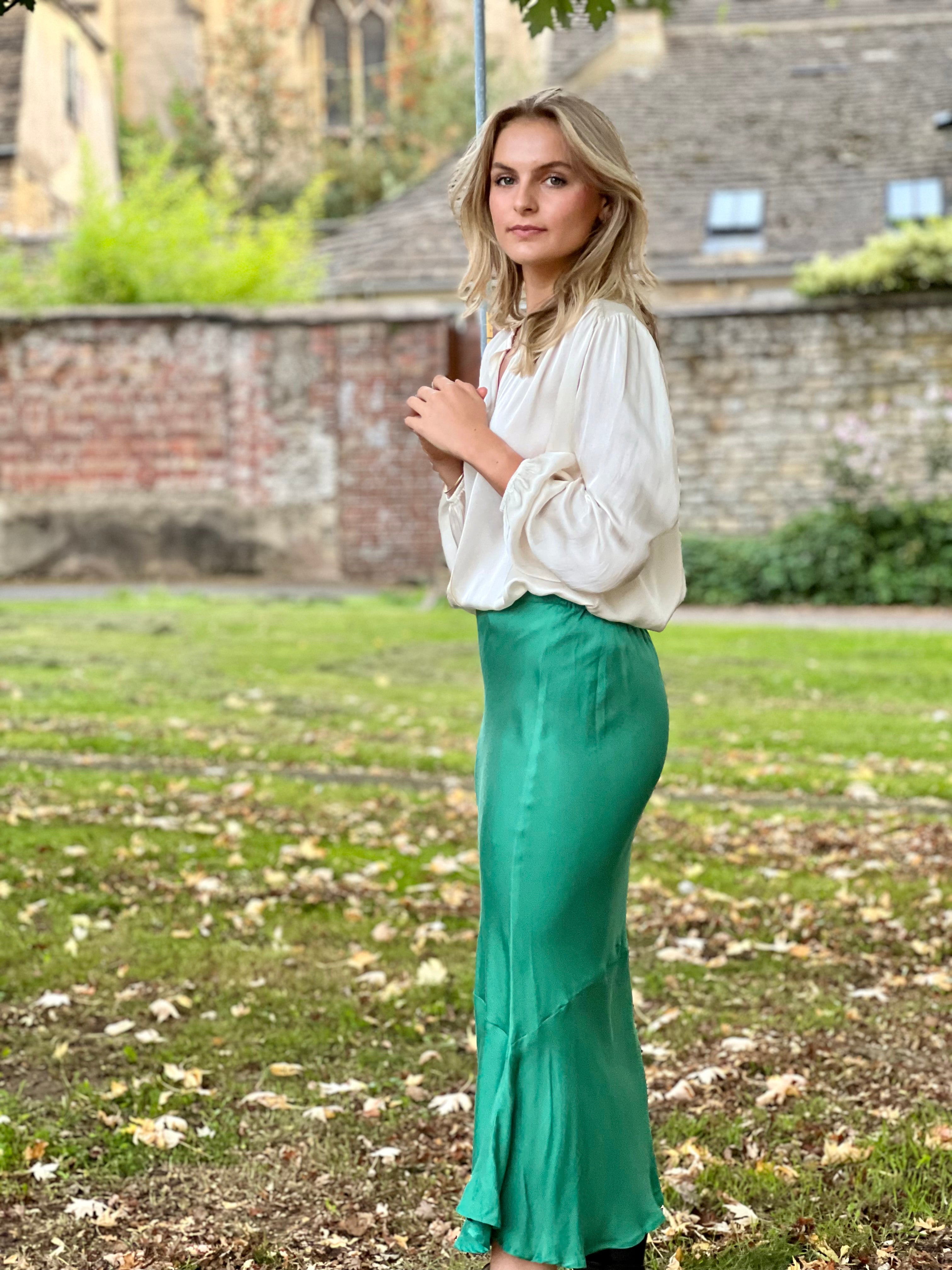 Athena Skirt - Green Satin