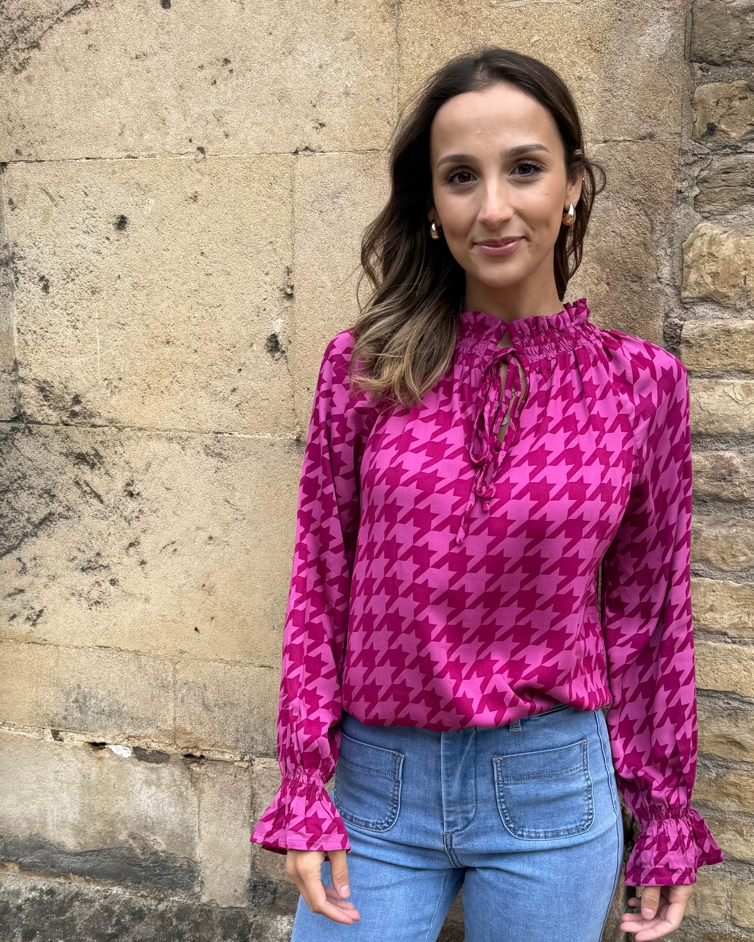Uma Top - Magenta Houndstooth