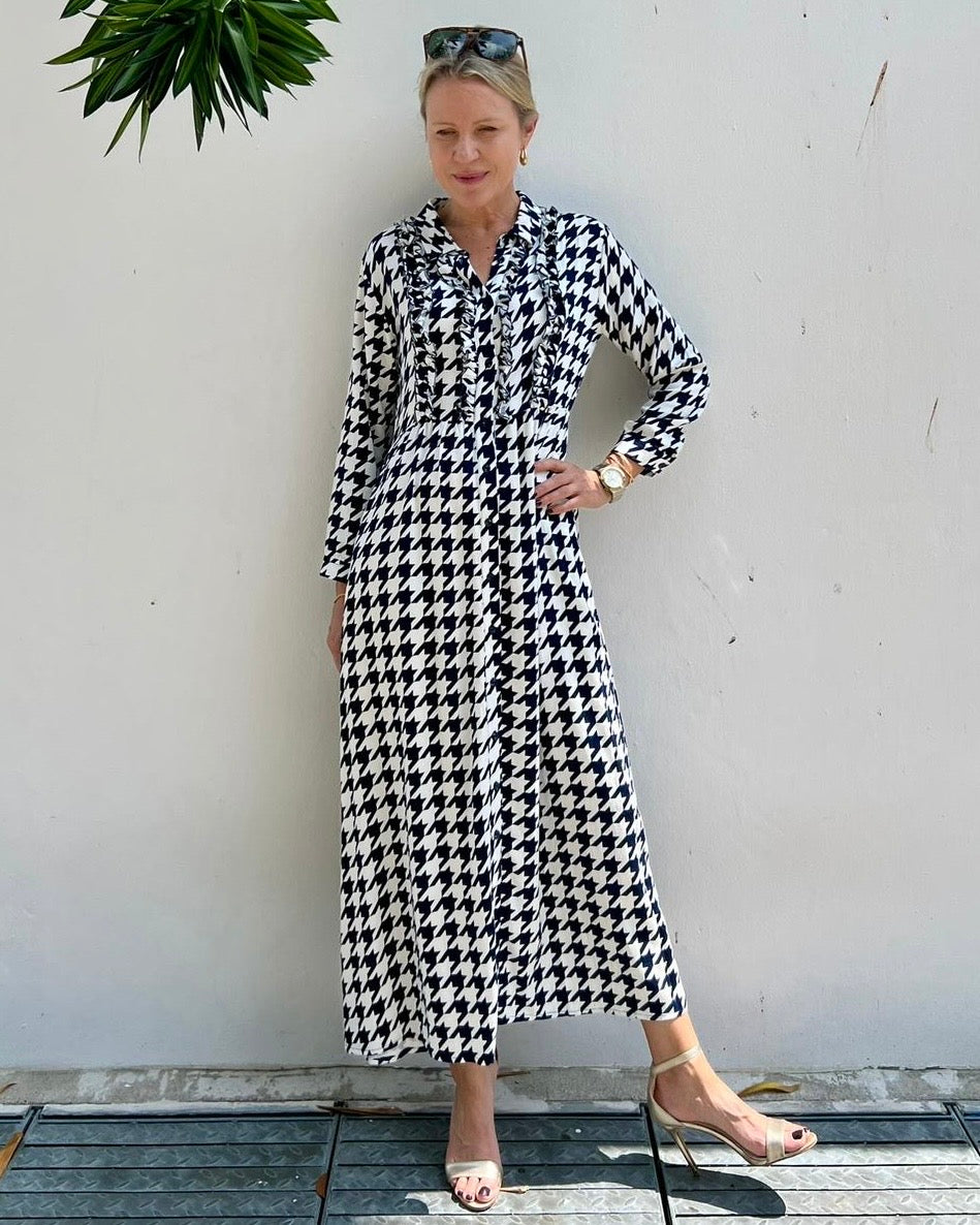 Melissa Dress - Navy Houndstooth