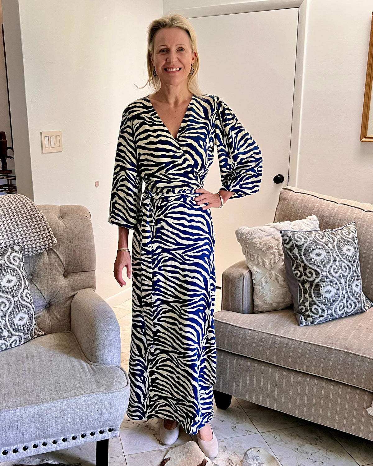 Beatrice Dress - Navy/Cream Zebra