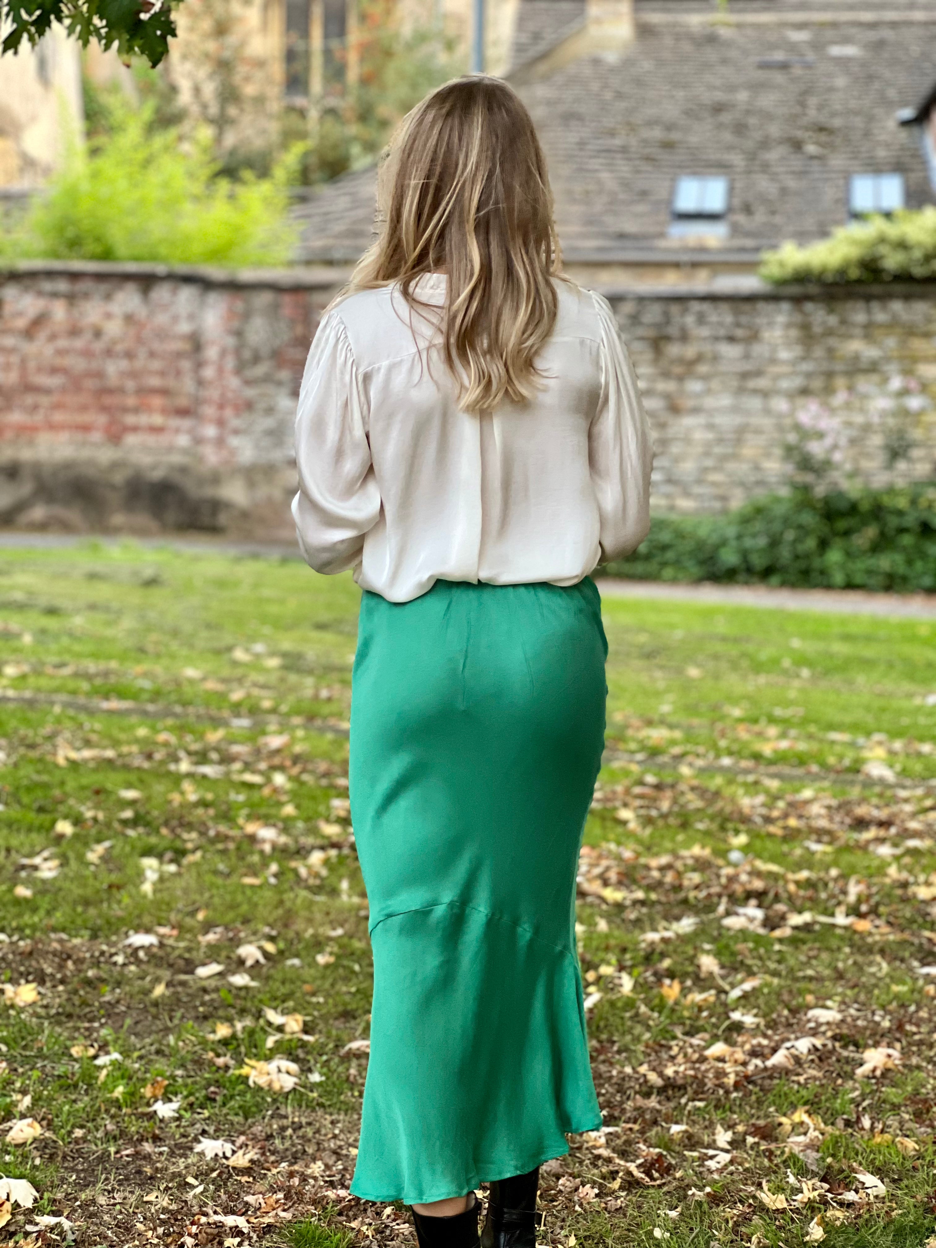 Athena Skirt - Green Satin