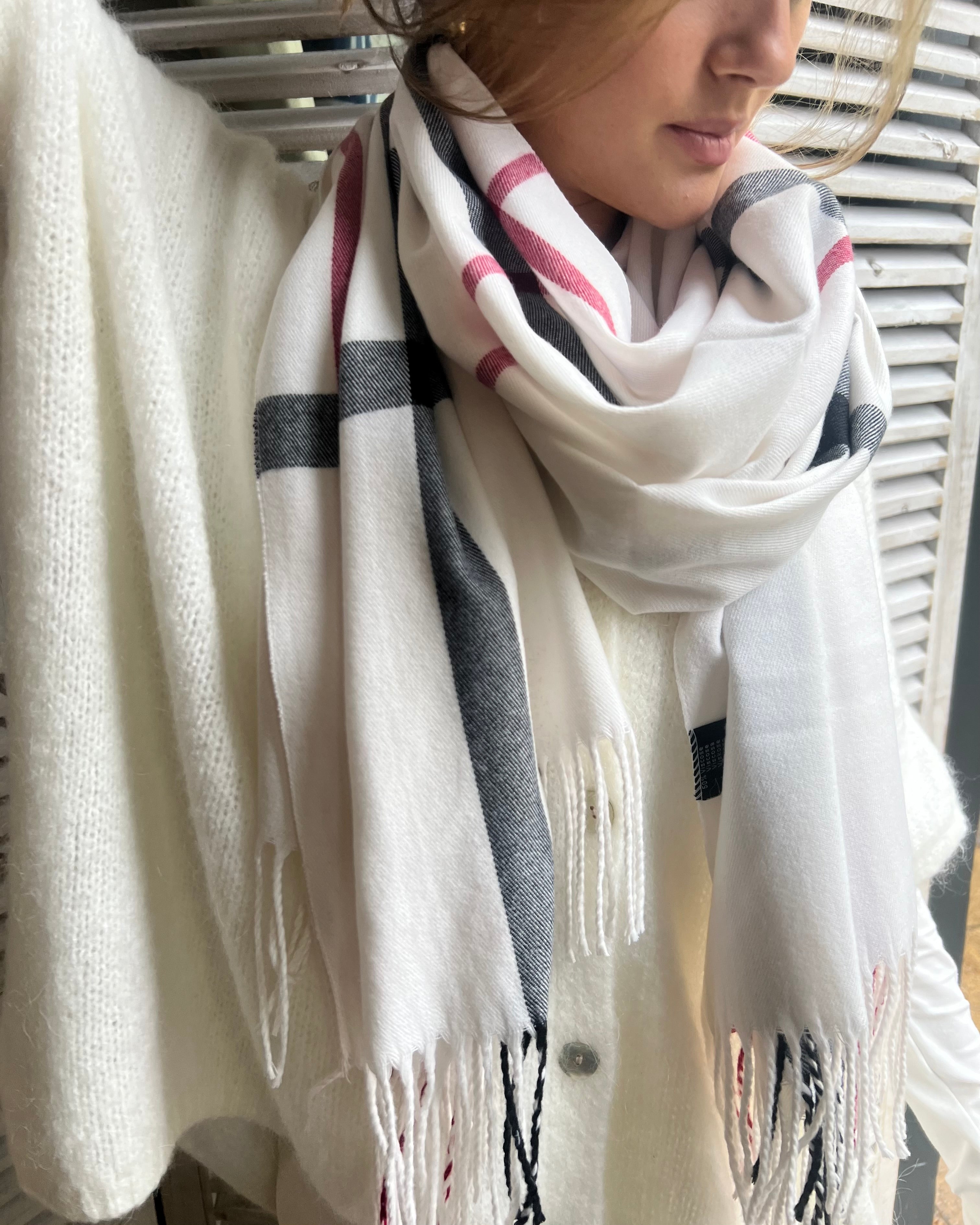 Checked Scarf - White