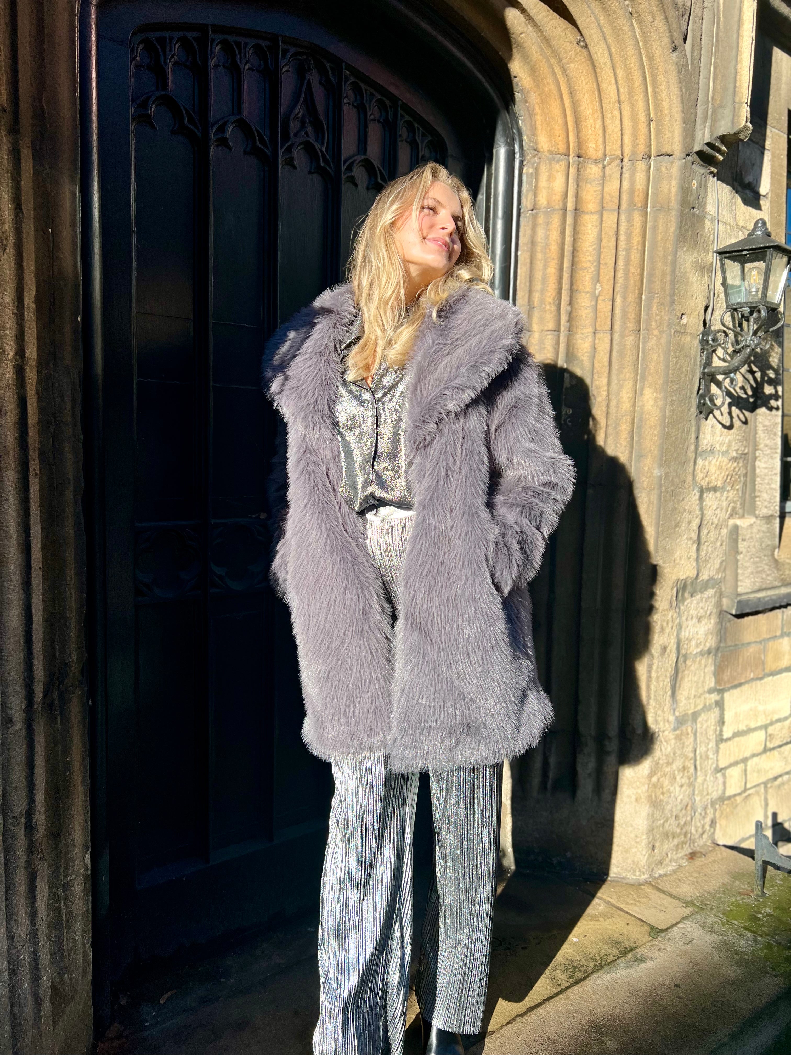 Alessandra Faux Fur Coat Grey