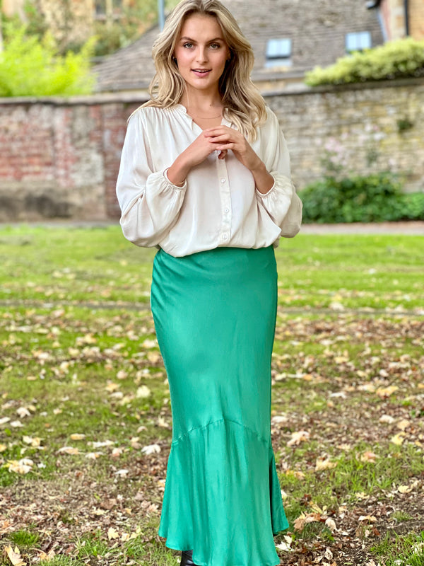 Athena Skirt - Green Satin