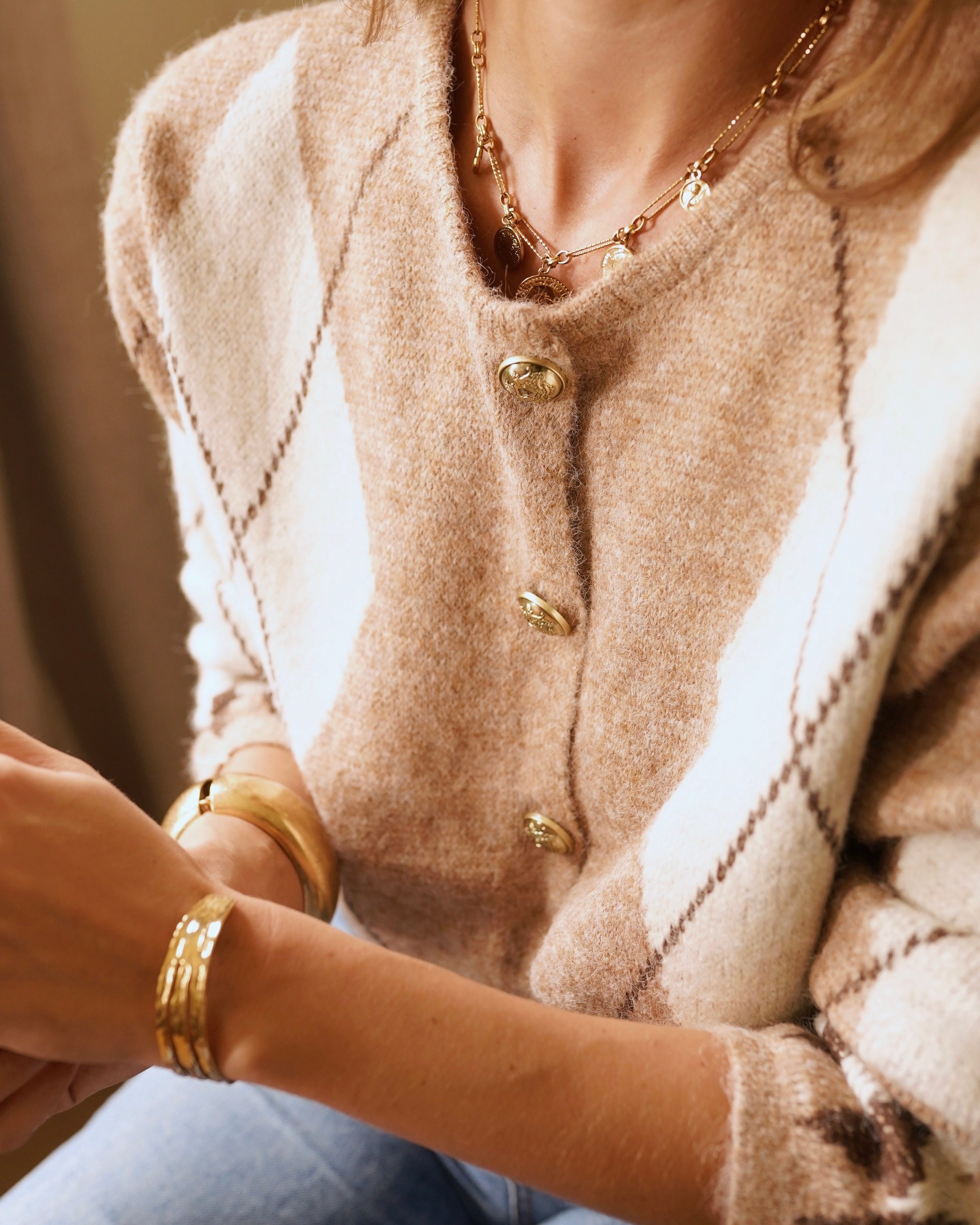 Adele Argyle Knit - Taupe