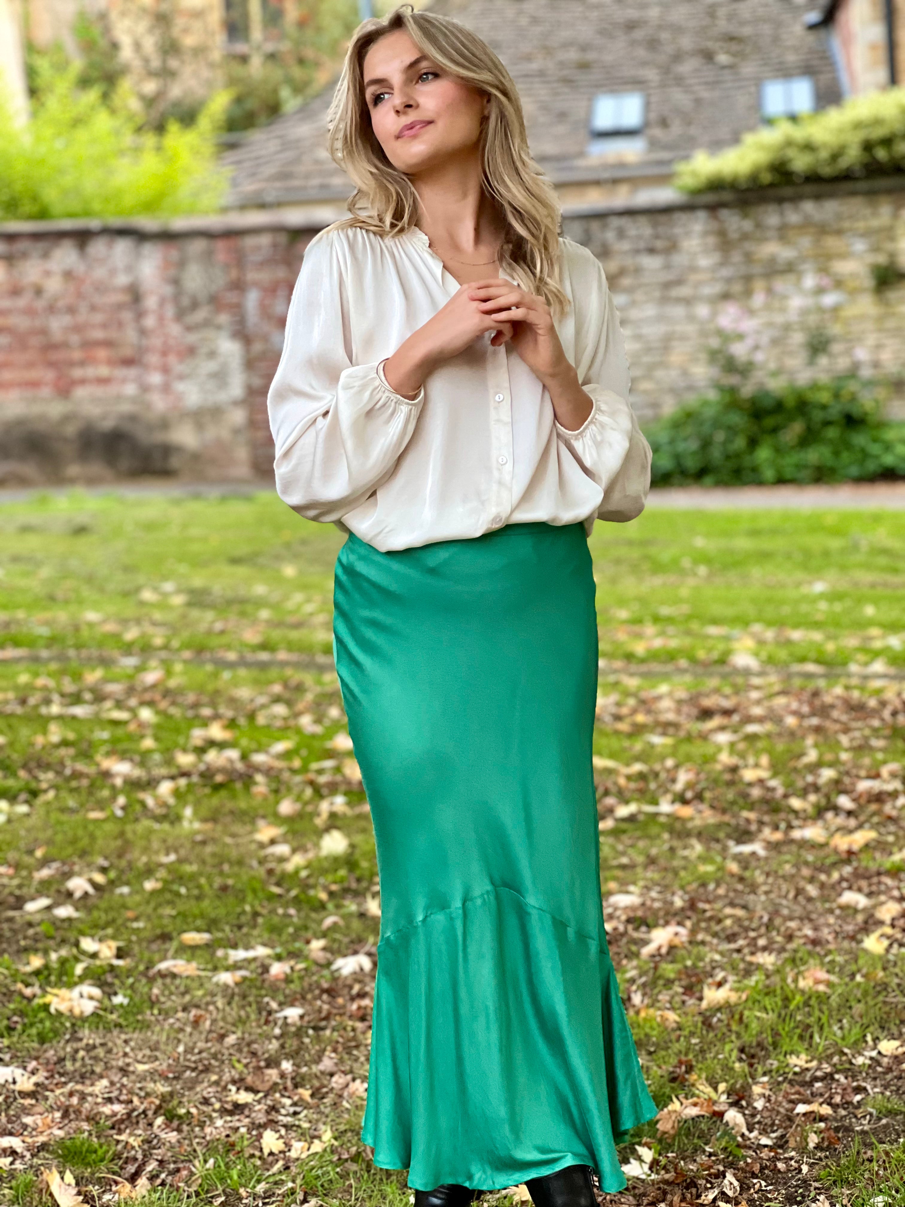 Athena Skirt - Green Satin