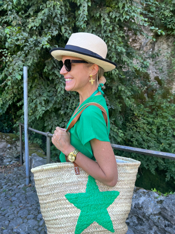 Greta Basket Bag - Green Star