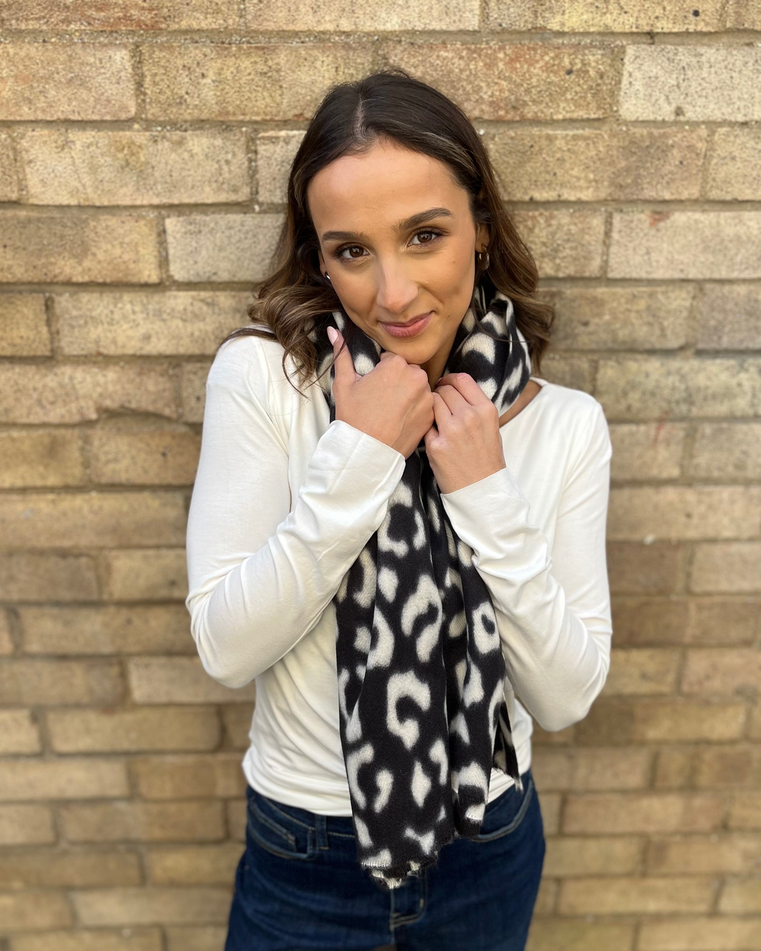 Zoe Scarf - Black White Cheetah