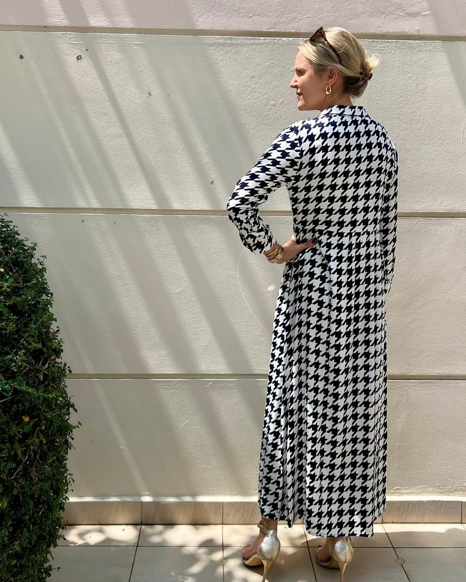 Melissa Dress - Navy Houndstooth