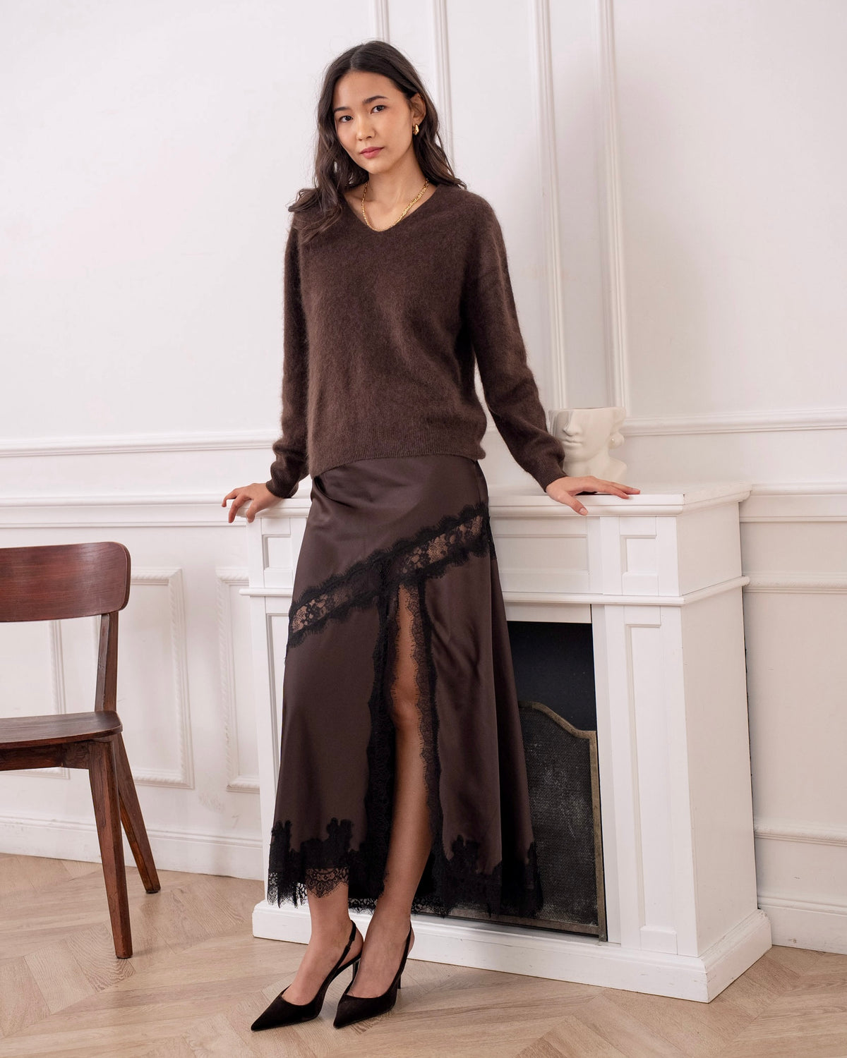 Felicia Skirt - Brown Satin