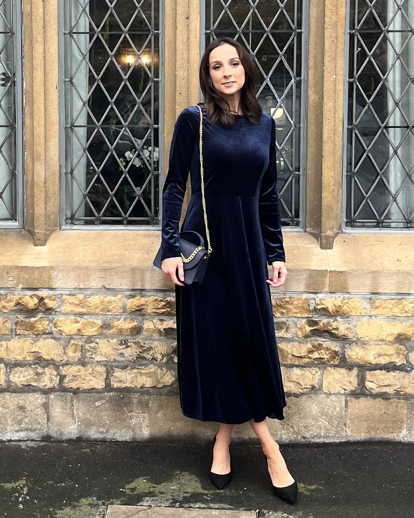 Violet Velvet Dress - Navy