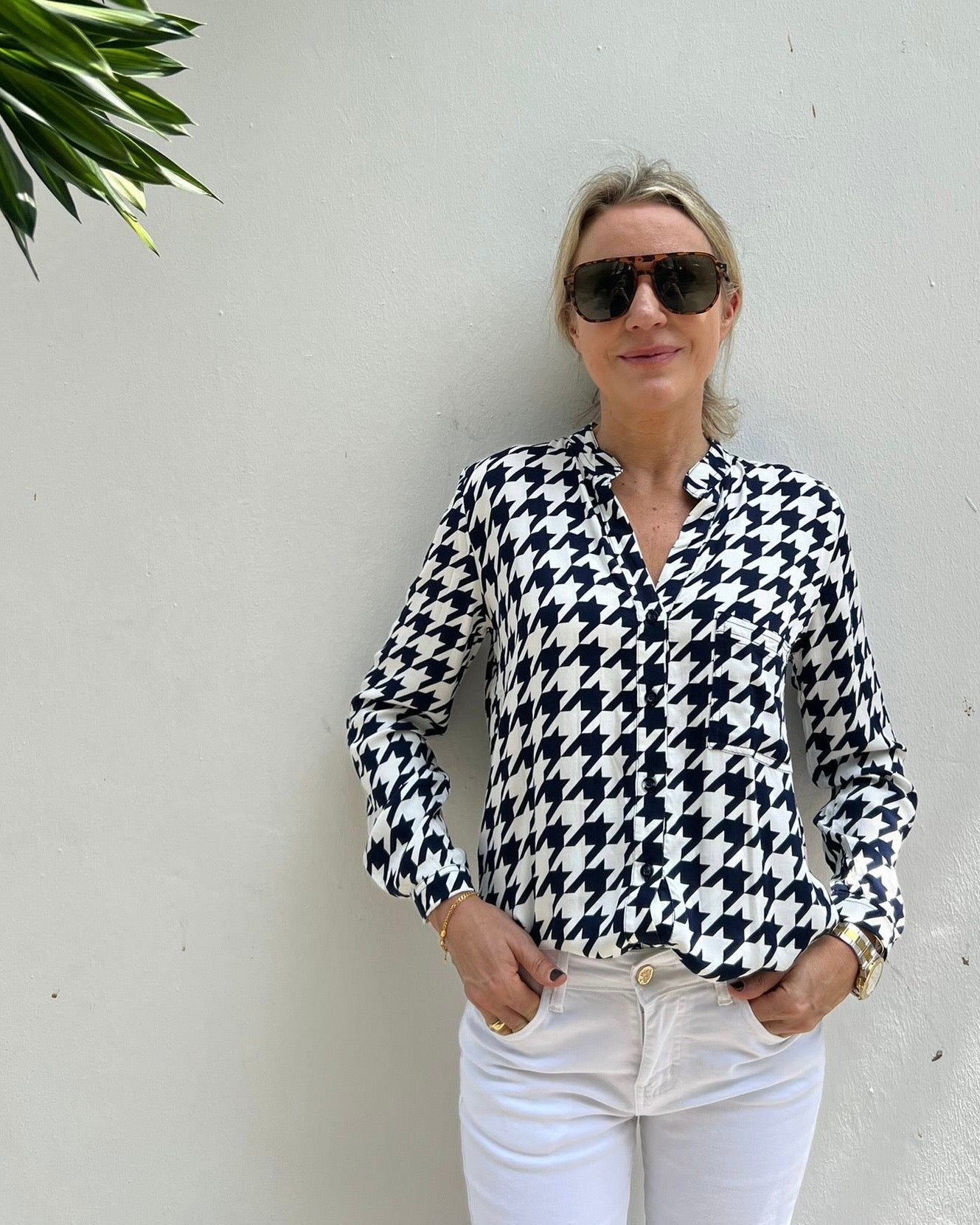 Eden Top - Navy Houndstooth