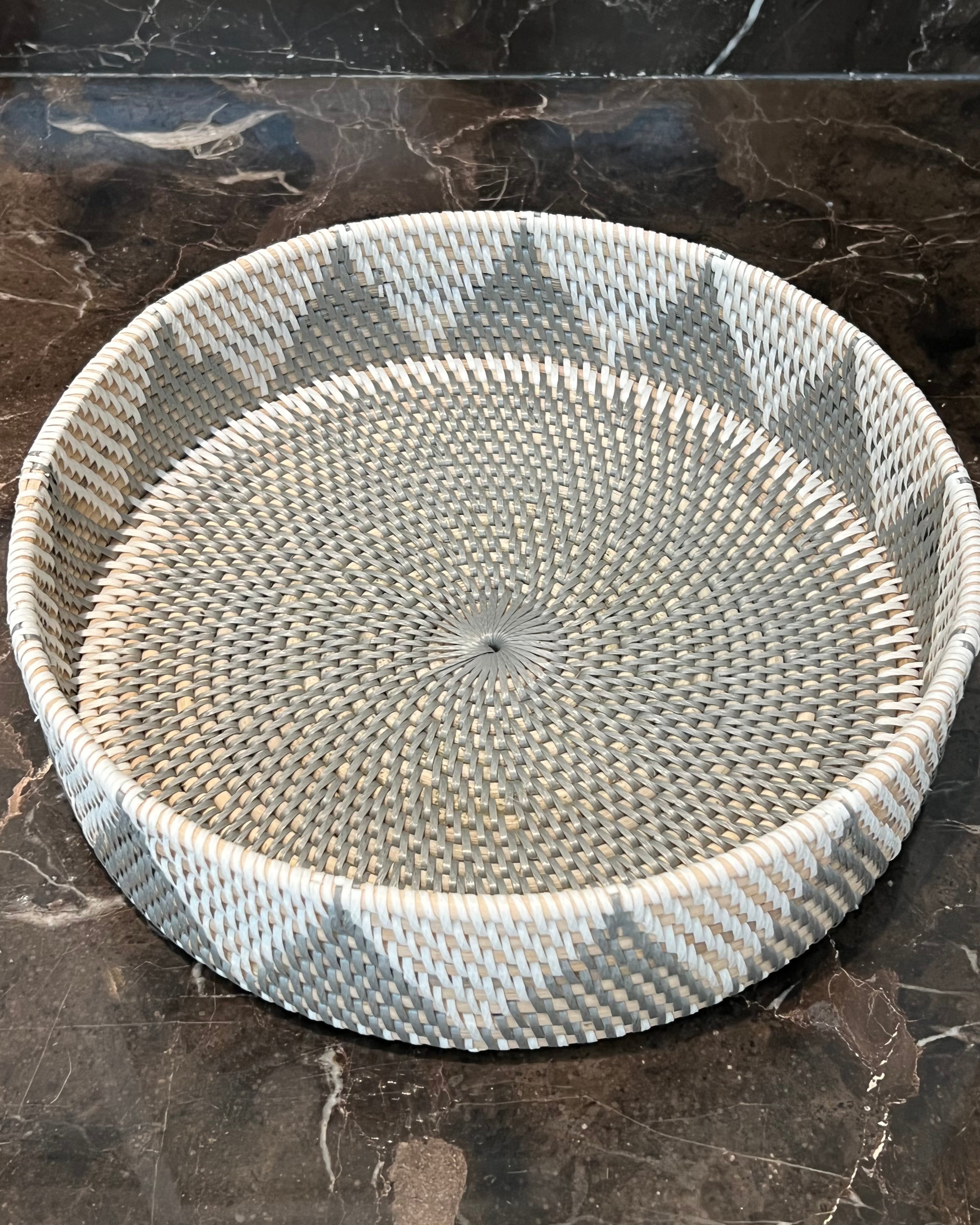 Round Rattan Trays - Grey and White