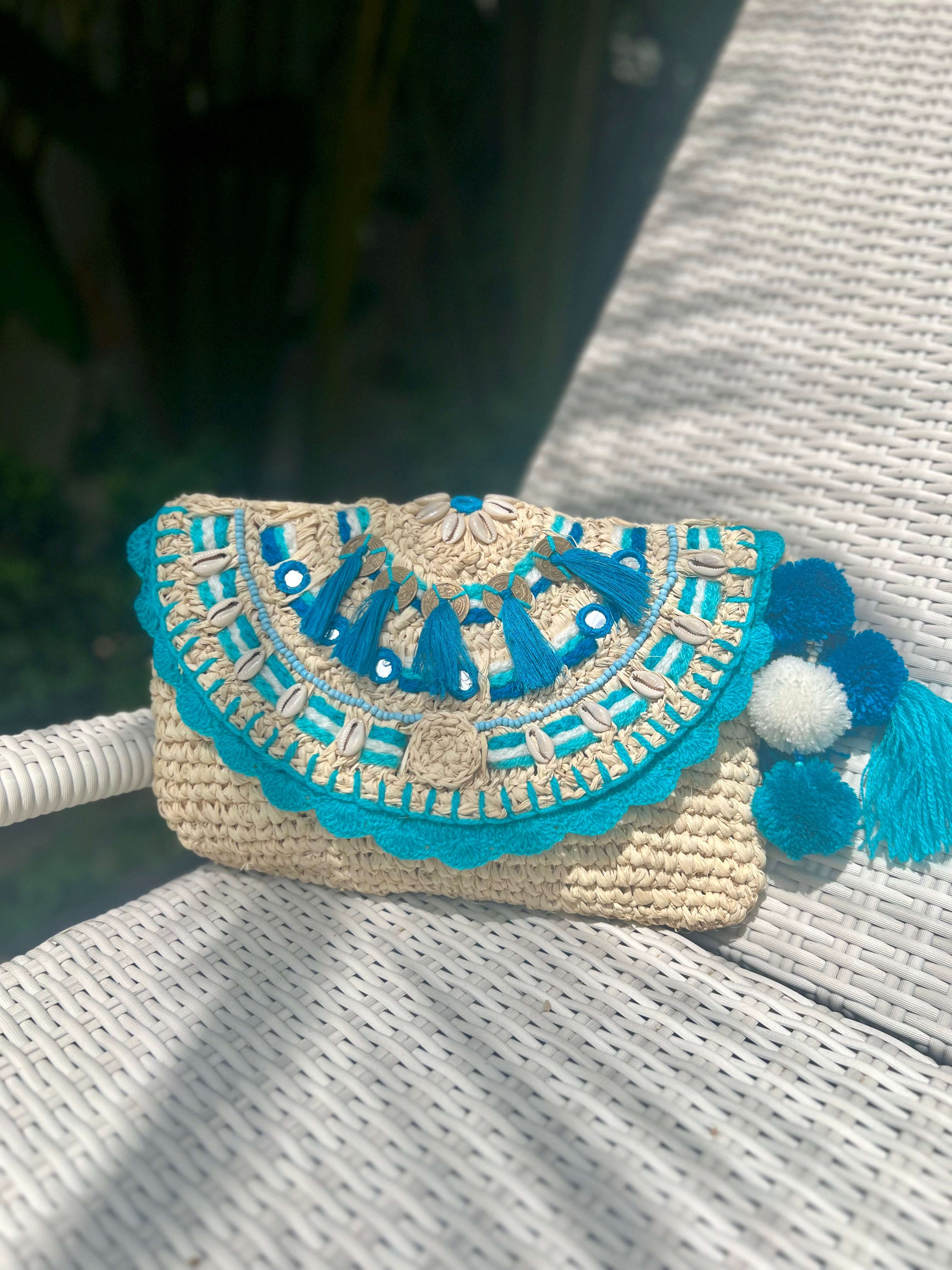 Menorca PomPom Clutch Cobalt