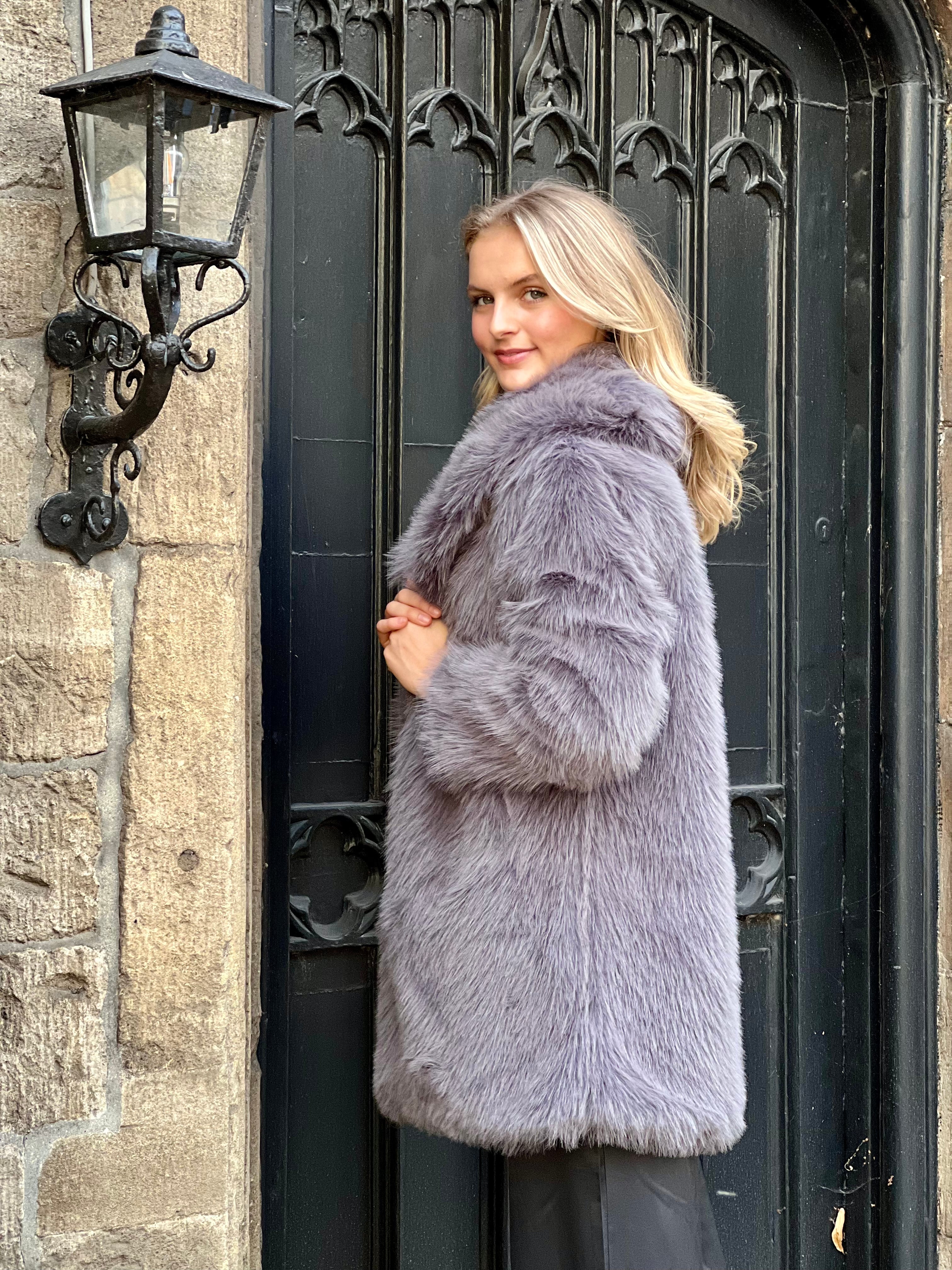 Alessandra Faux Fur Coat Grey