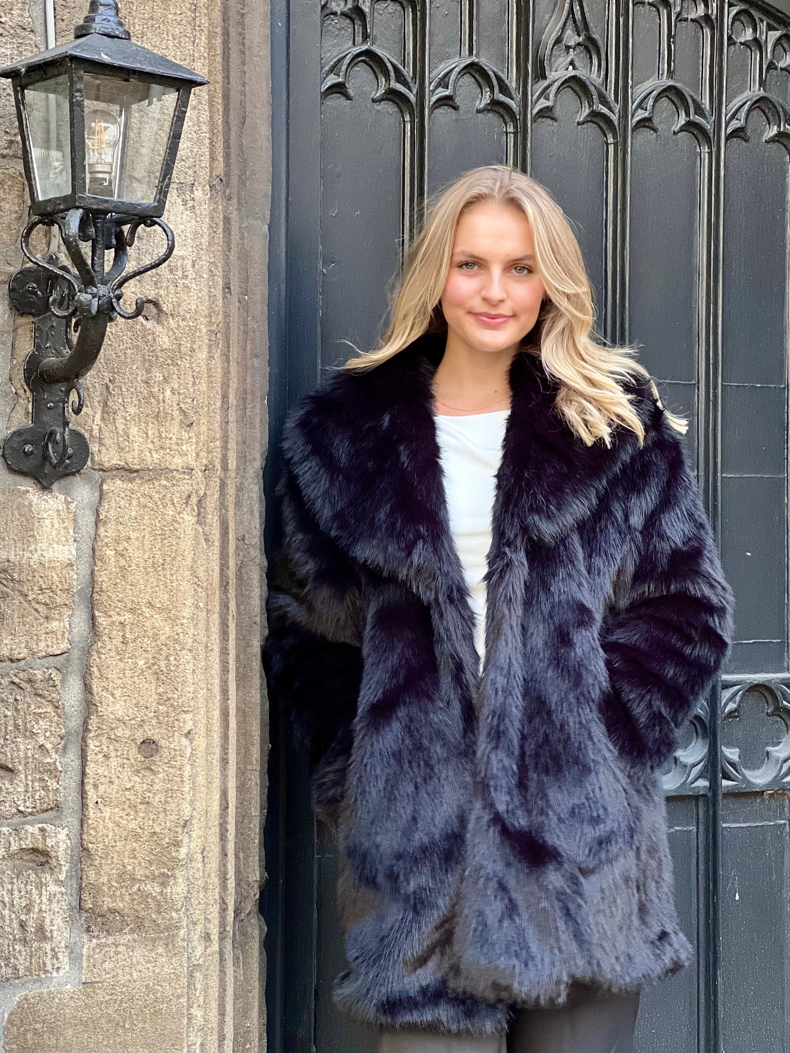 Alessandra Faux Fur Coat - Black