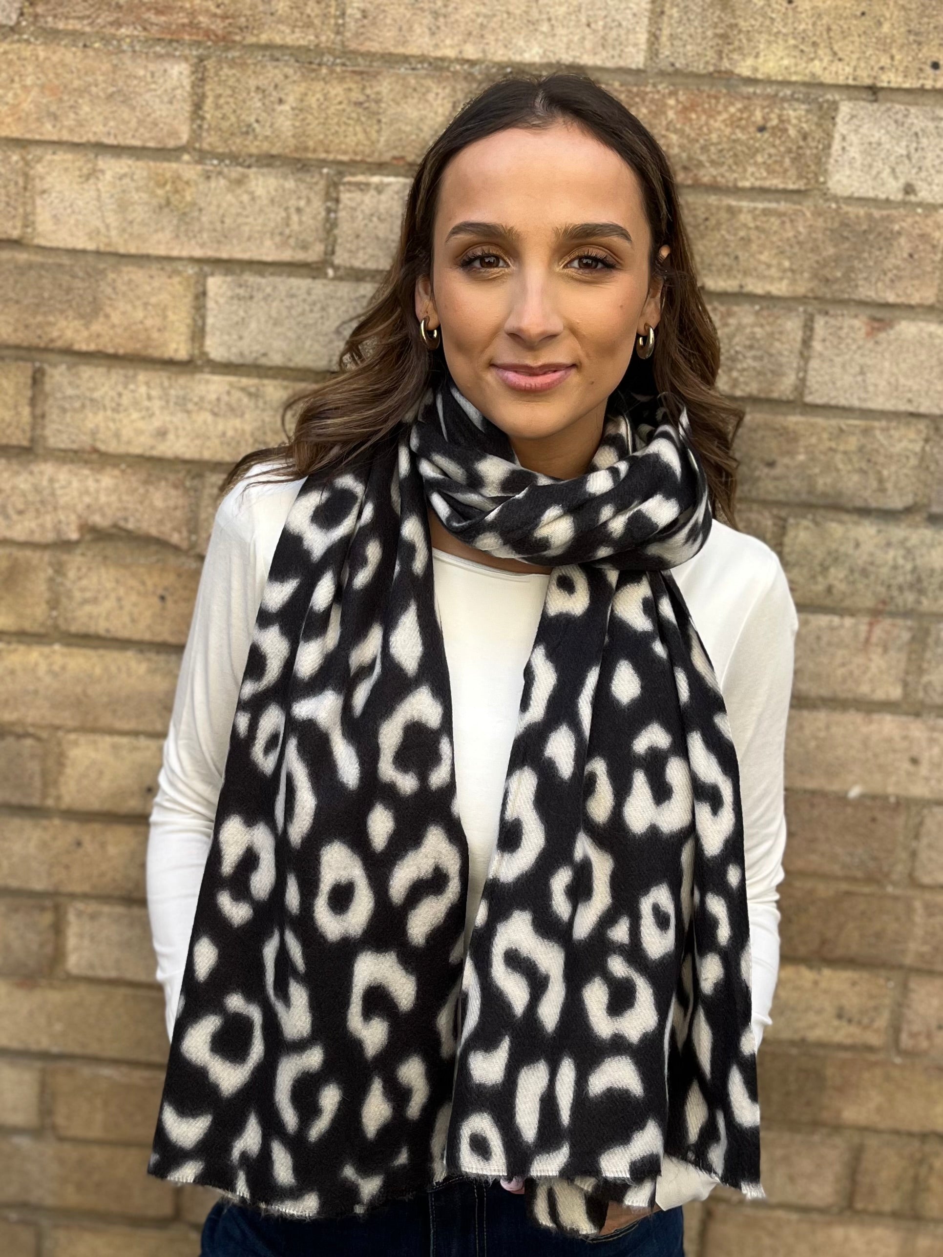 Zoe Scarf - Black White Cheetah