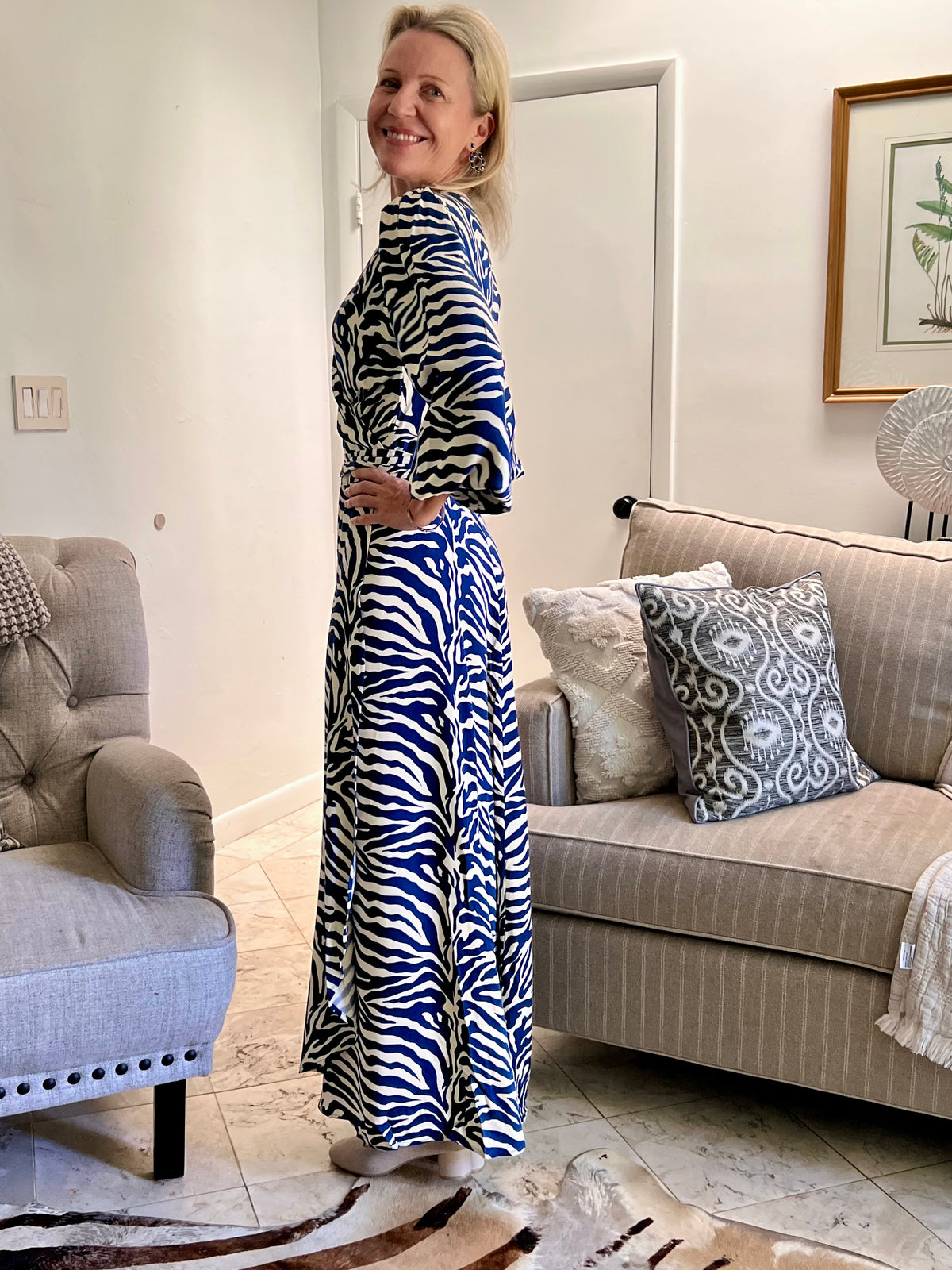 Beatrice Dress - Navy/Cream Zebra