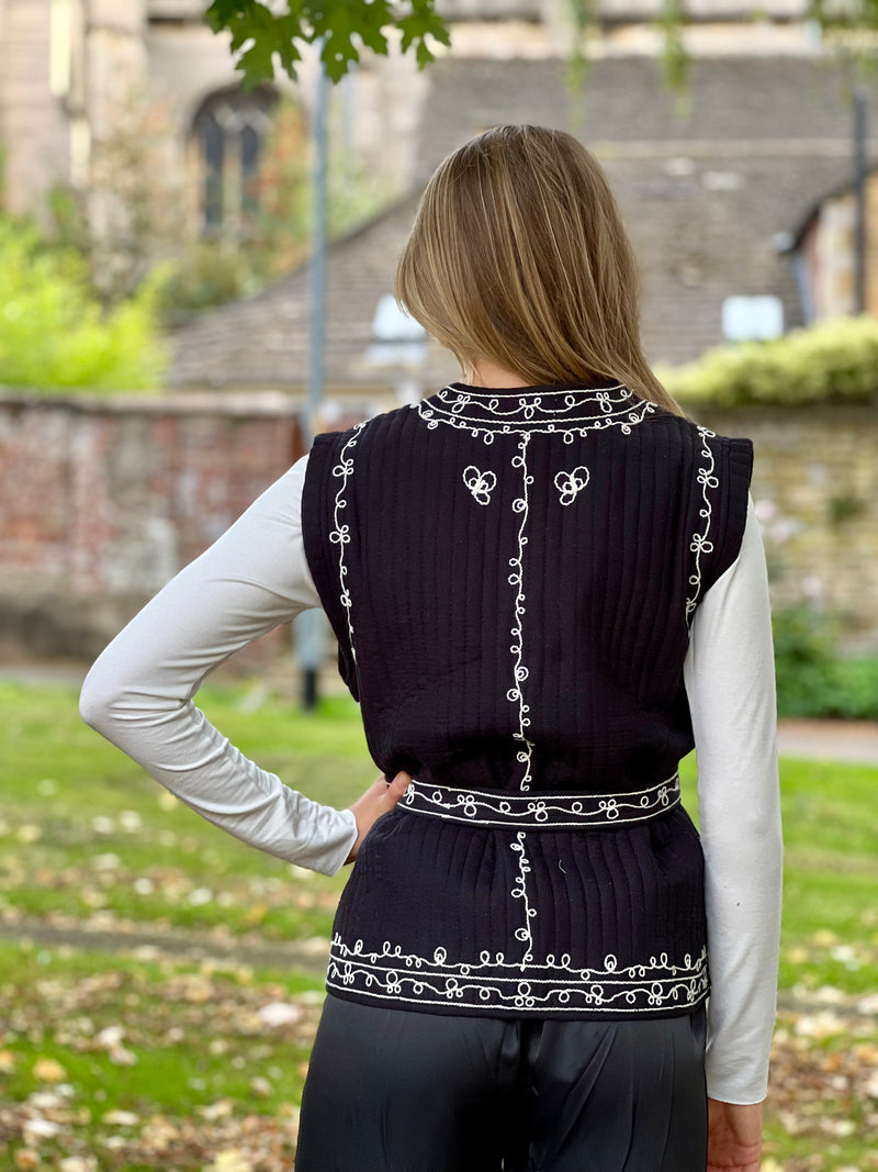 Soly Jacket - Black with Floral Embroidery