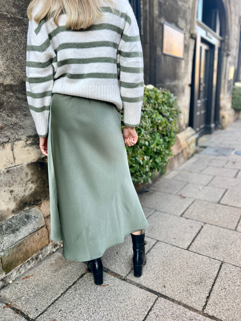 Janiale Satin Skirt - Khaki