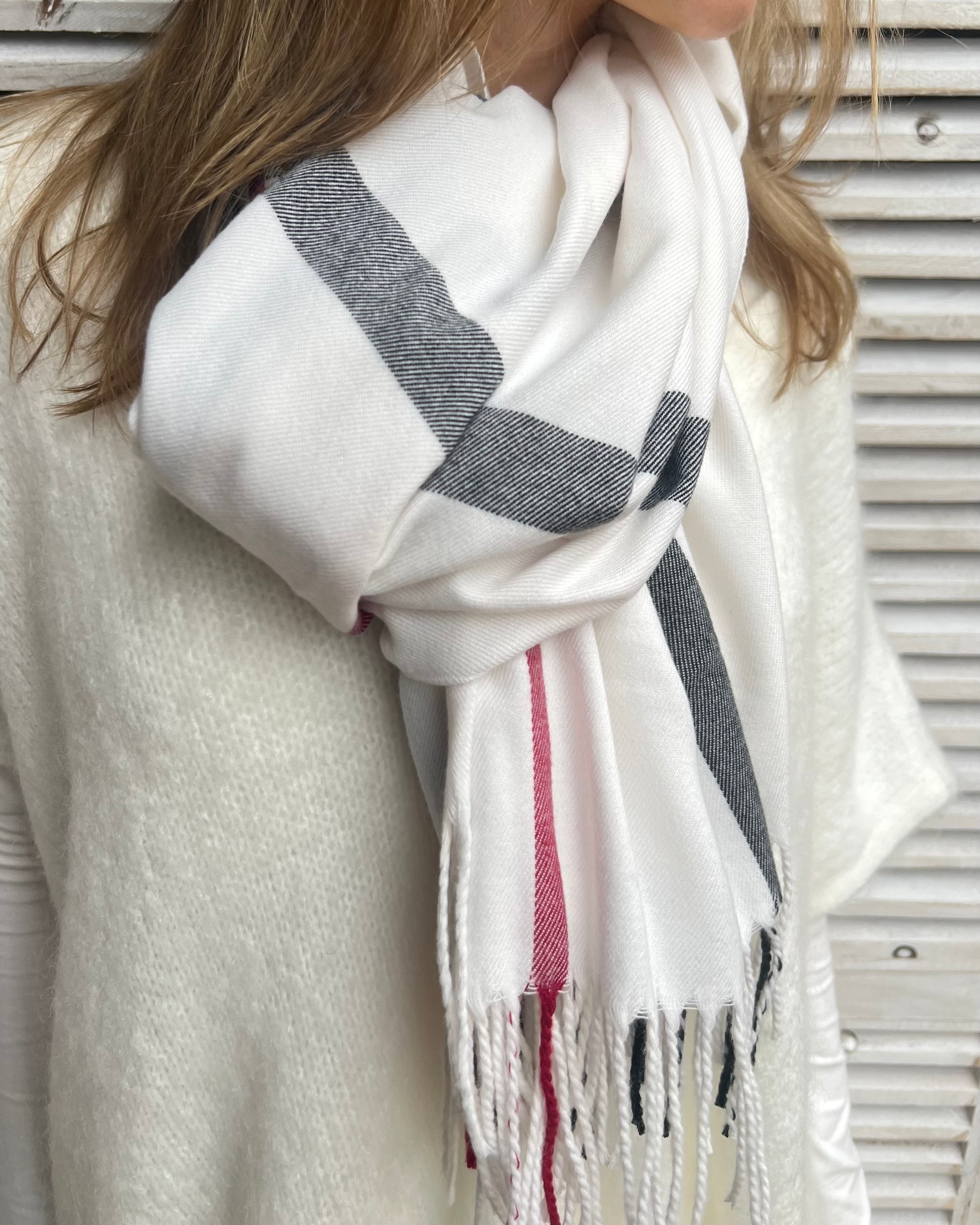 Checked Scarf - White