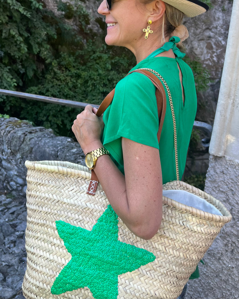 Greta Basket Bag - Green Star