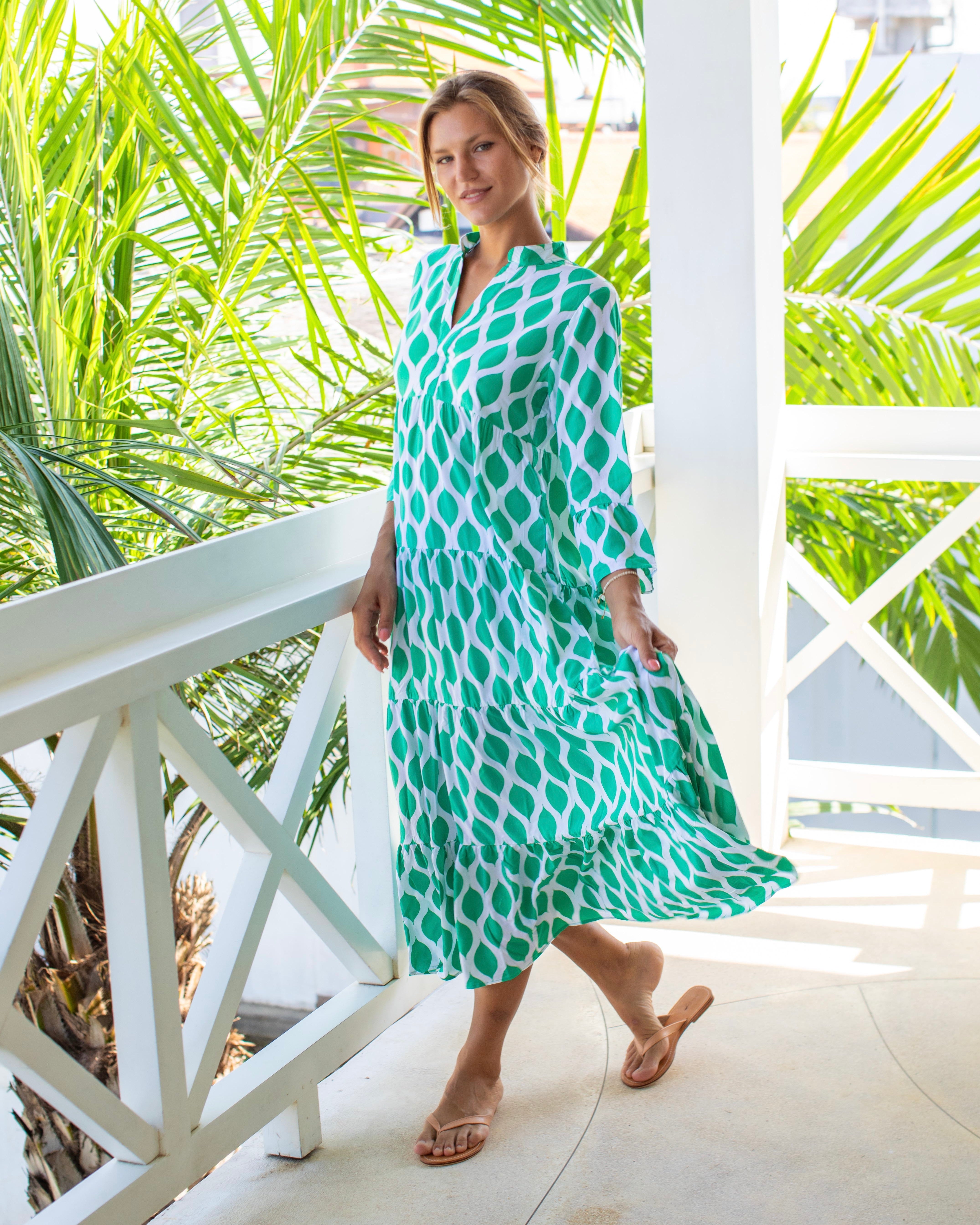 Annika Dress - Green London Trellis
