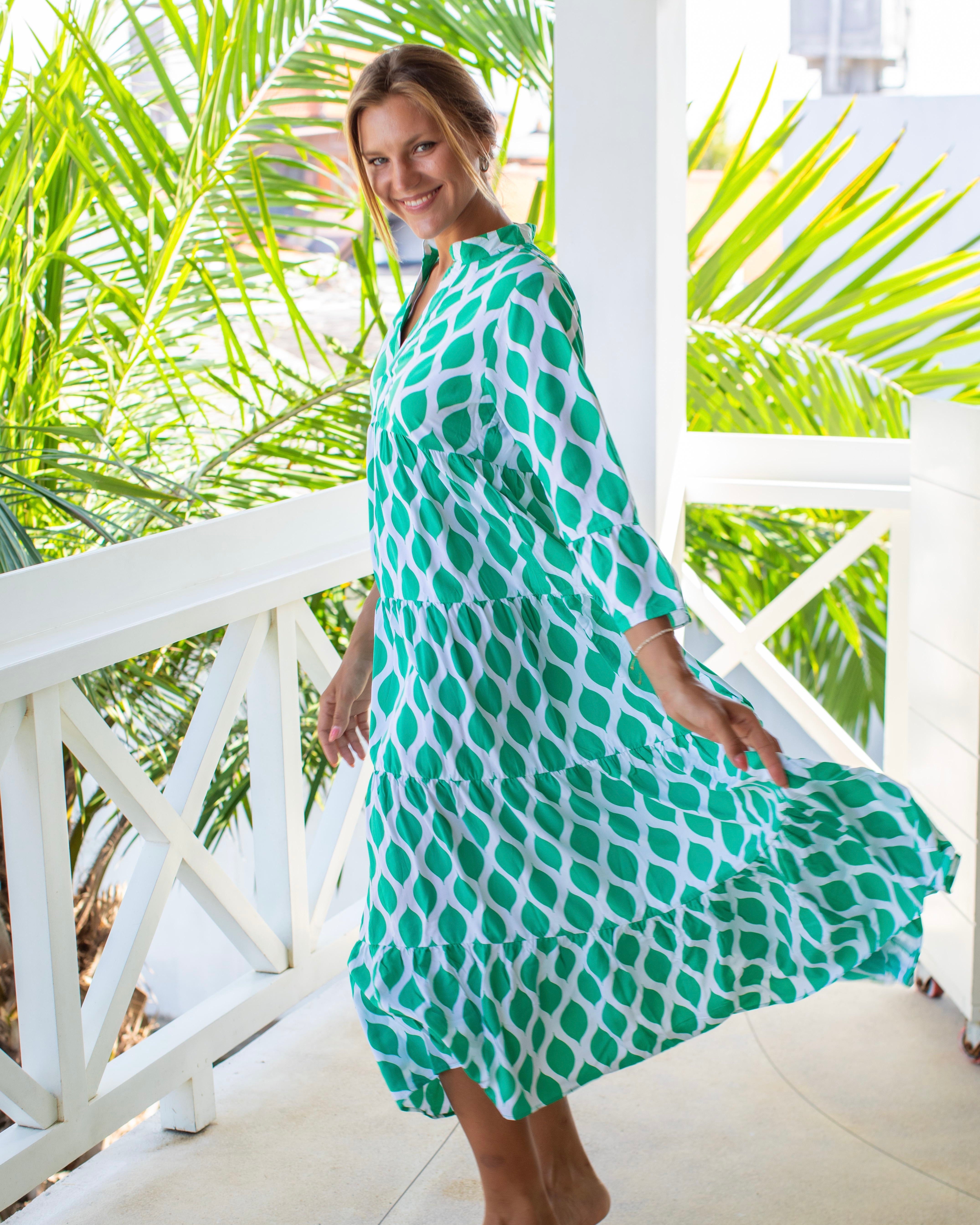 Annika Dress - Green London Trellis