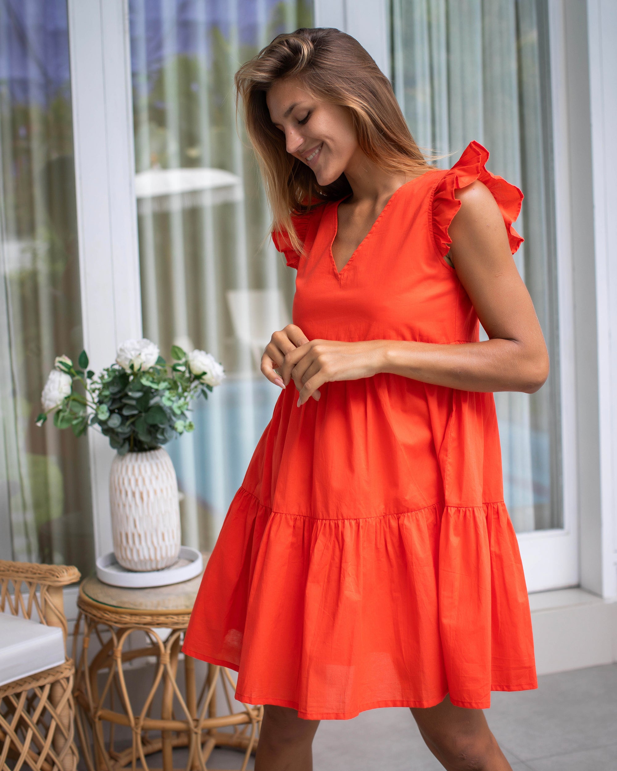 Astrid Short Dress - Orange Cotton