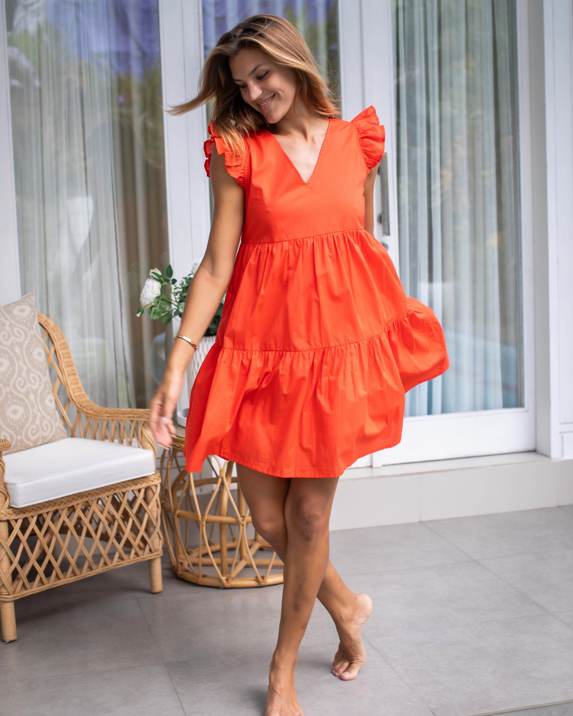 Astrid Short Dress - Orange Cotton