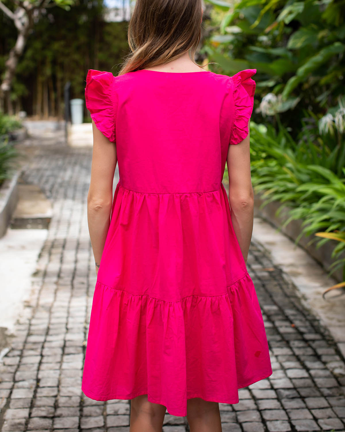 Astrid Dress Short - Fuchsia Cotton