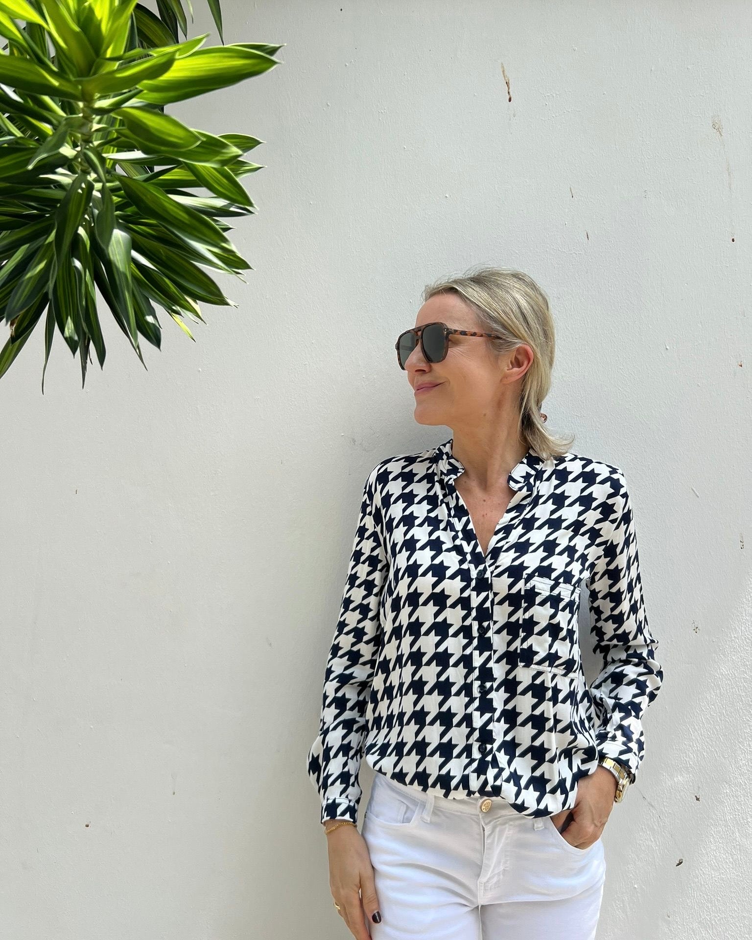 Eden Top - Navy Houndstooth