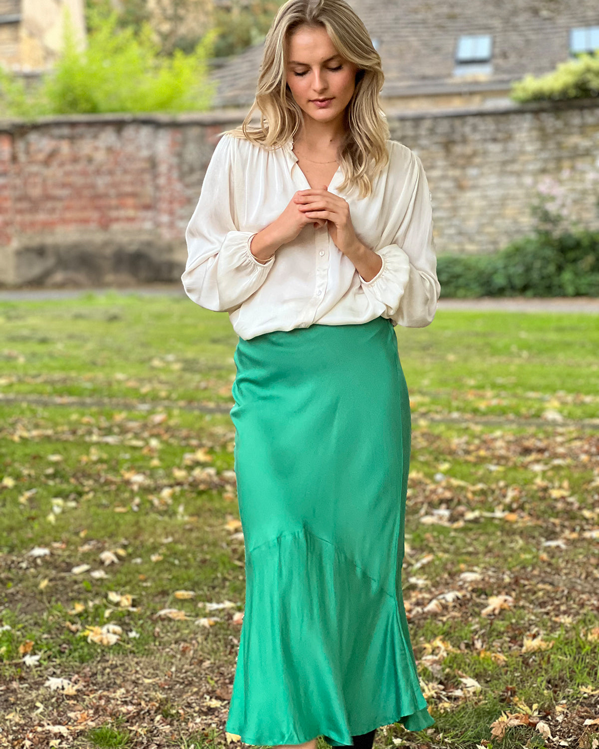 Athena Skirt - Green Satin