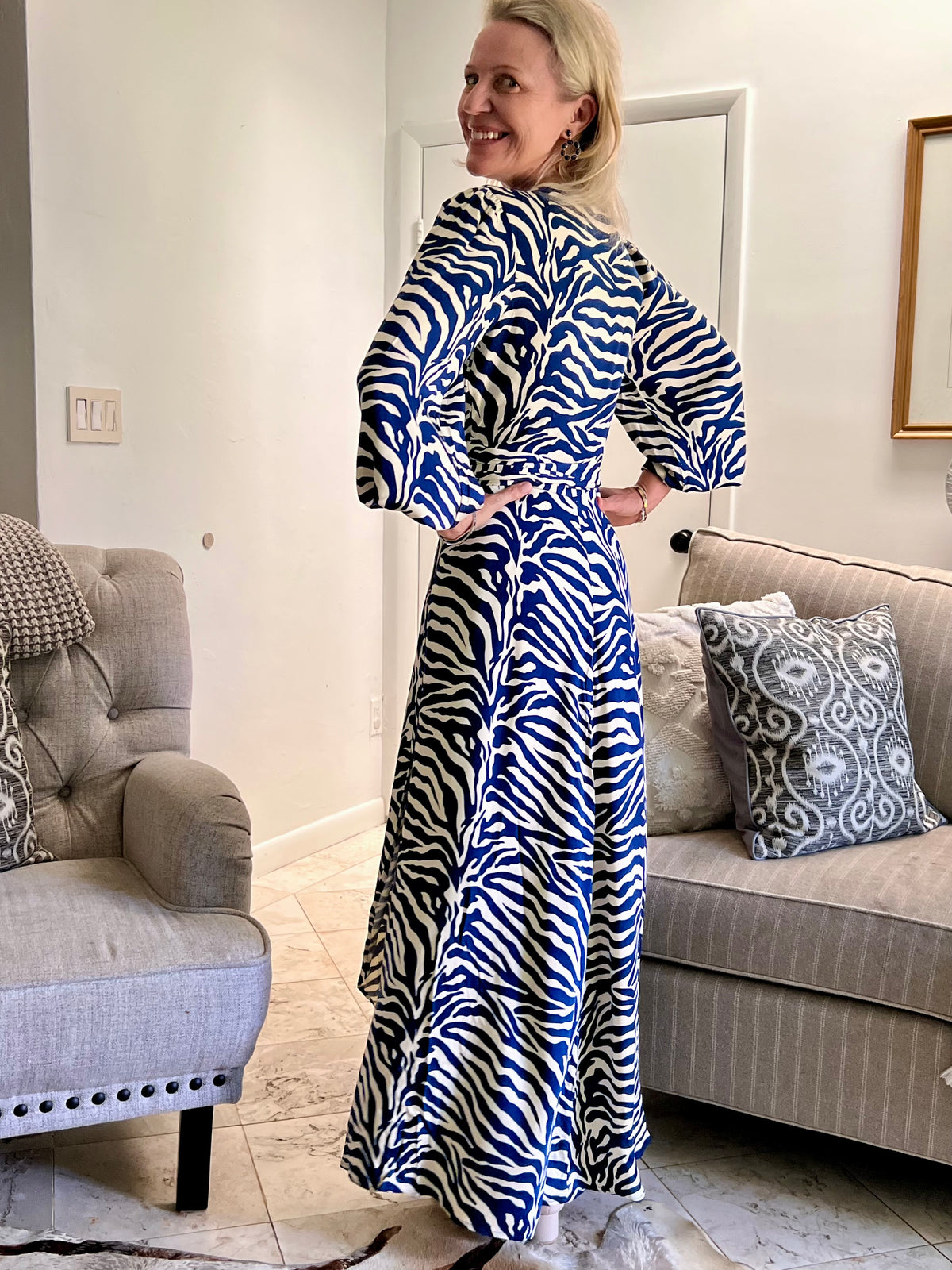 Beatrice Dress - Navy/Cream Zebra