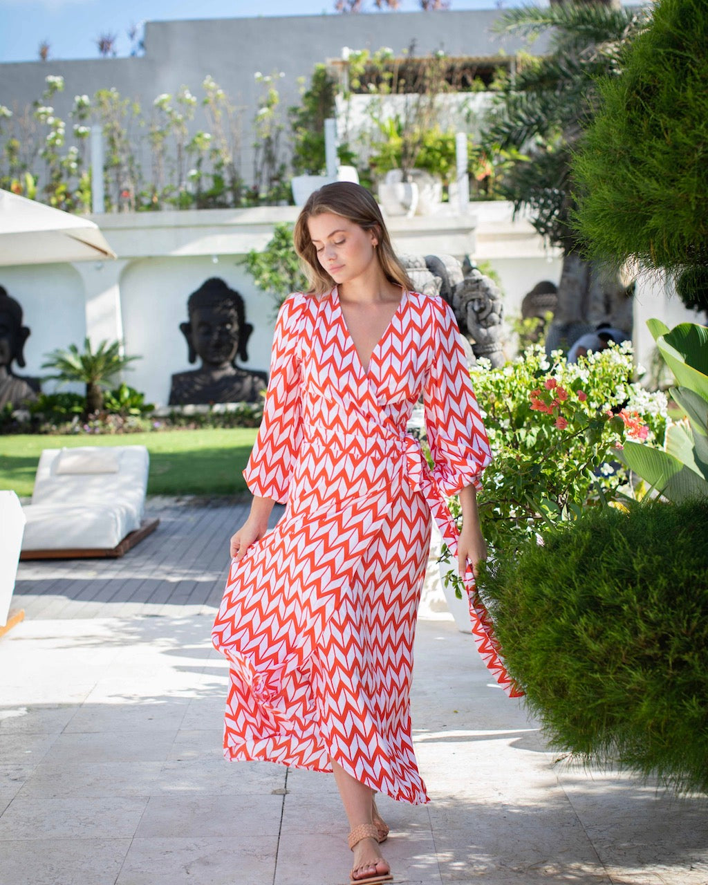 Beatrice Dress - Orange Chevron