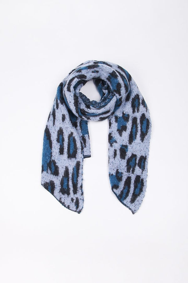 Blanket Scarf - Slate Blue Leopard Print