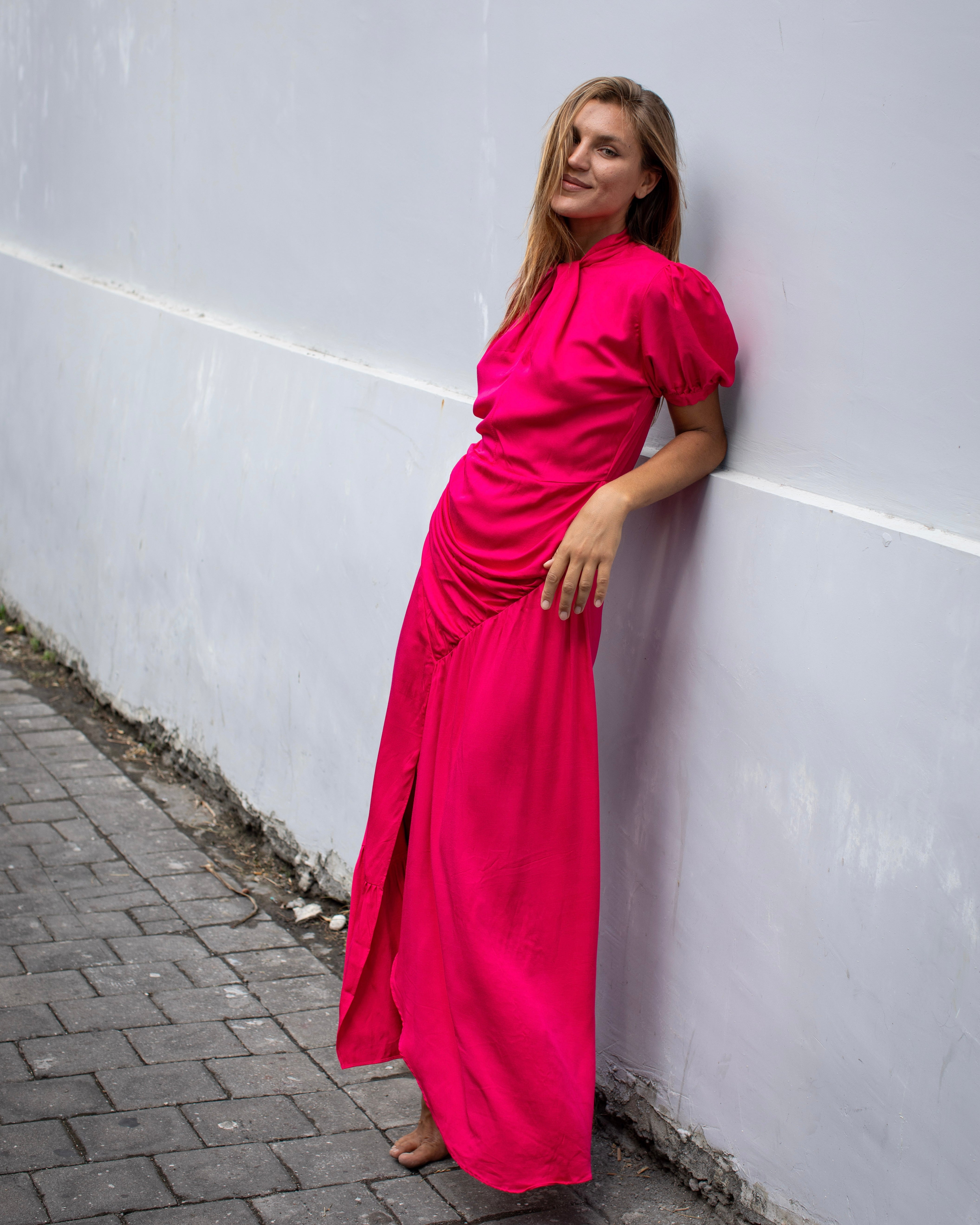Kaia Dress - Fuchsia Bamboo Satin