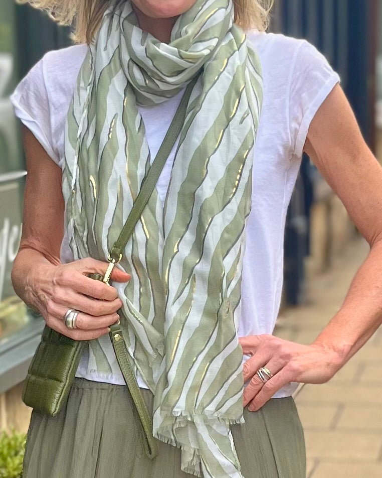 Khaki and gold zebra scarf