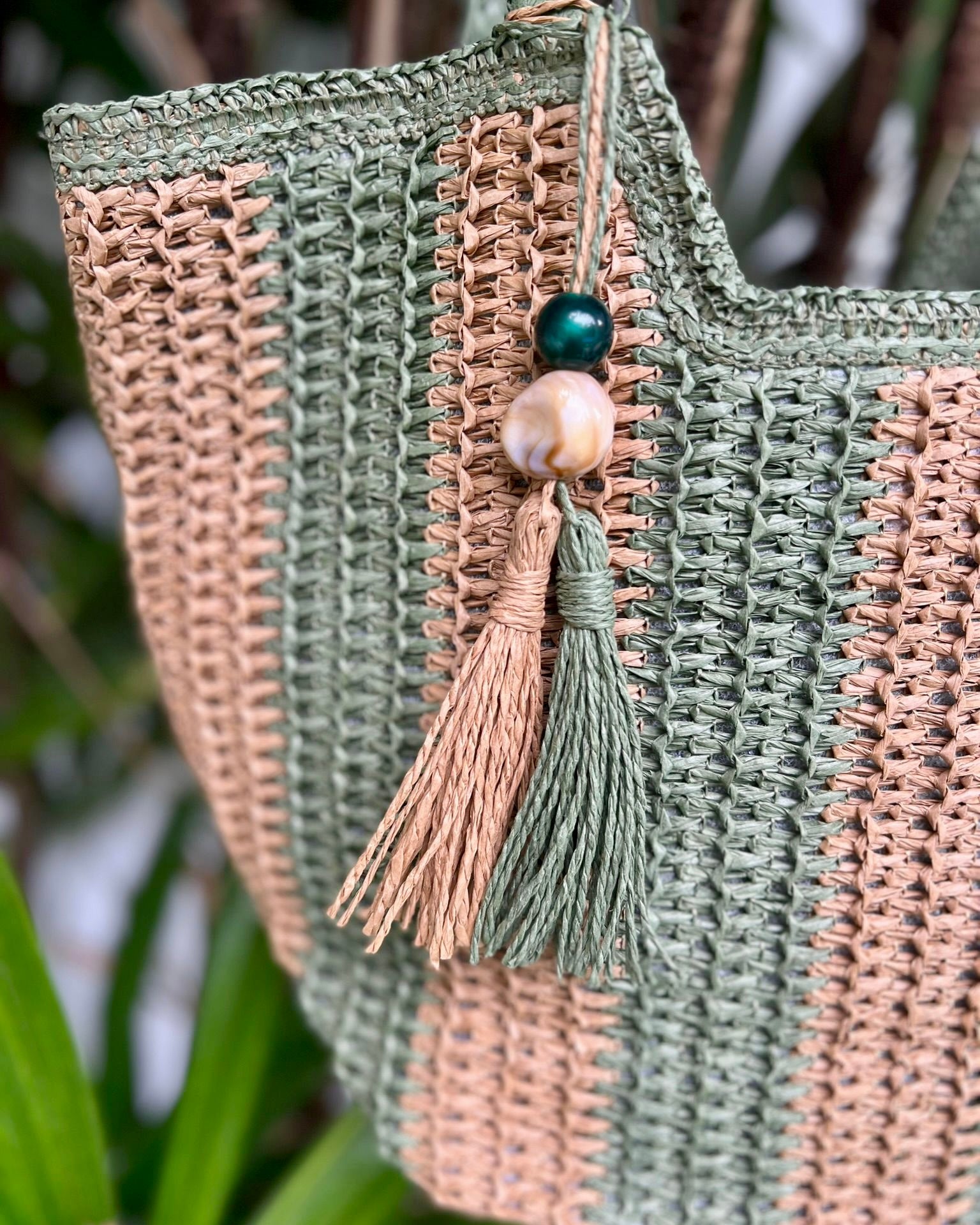 Santorini striped basket - Sage
